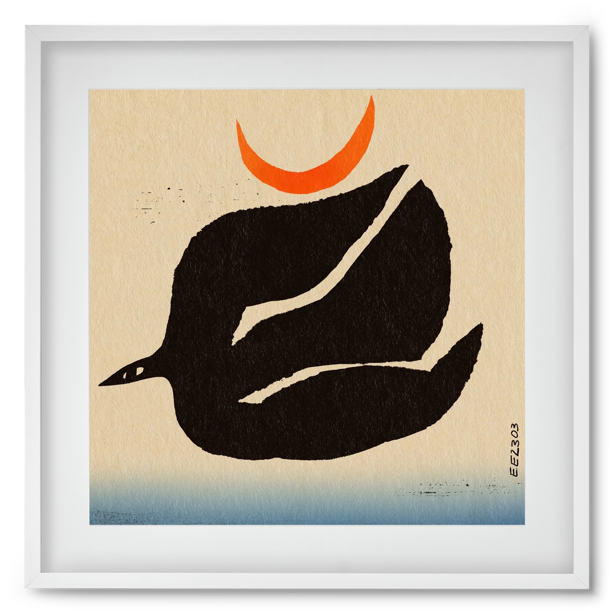 Swalow bird under the moon, 50x50 cm (40x40 cm), Fehér keret, paszpartuval