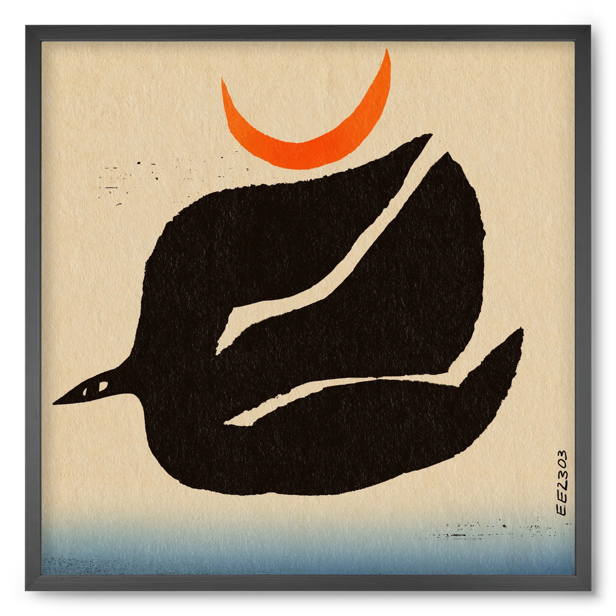 Swalow bird under the moon, 50x50 cm (50x50 cm), Fekete keret