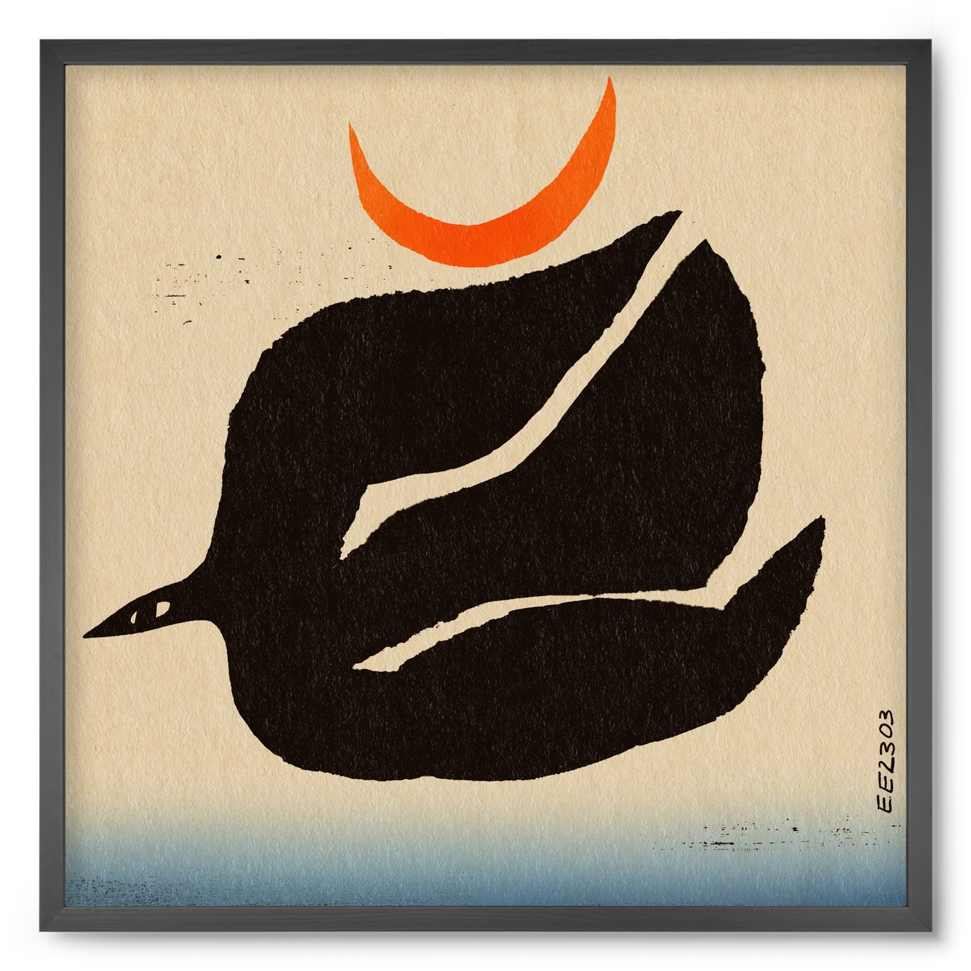 Swalow bird under the moon, 50x50 cm (50x50 cm), Fekete keret