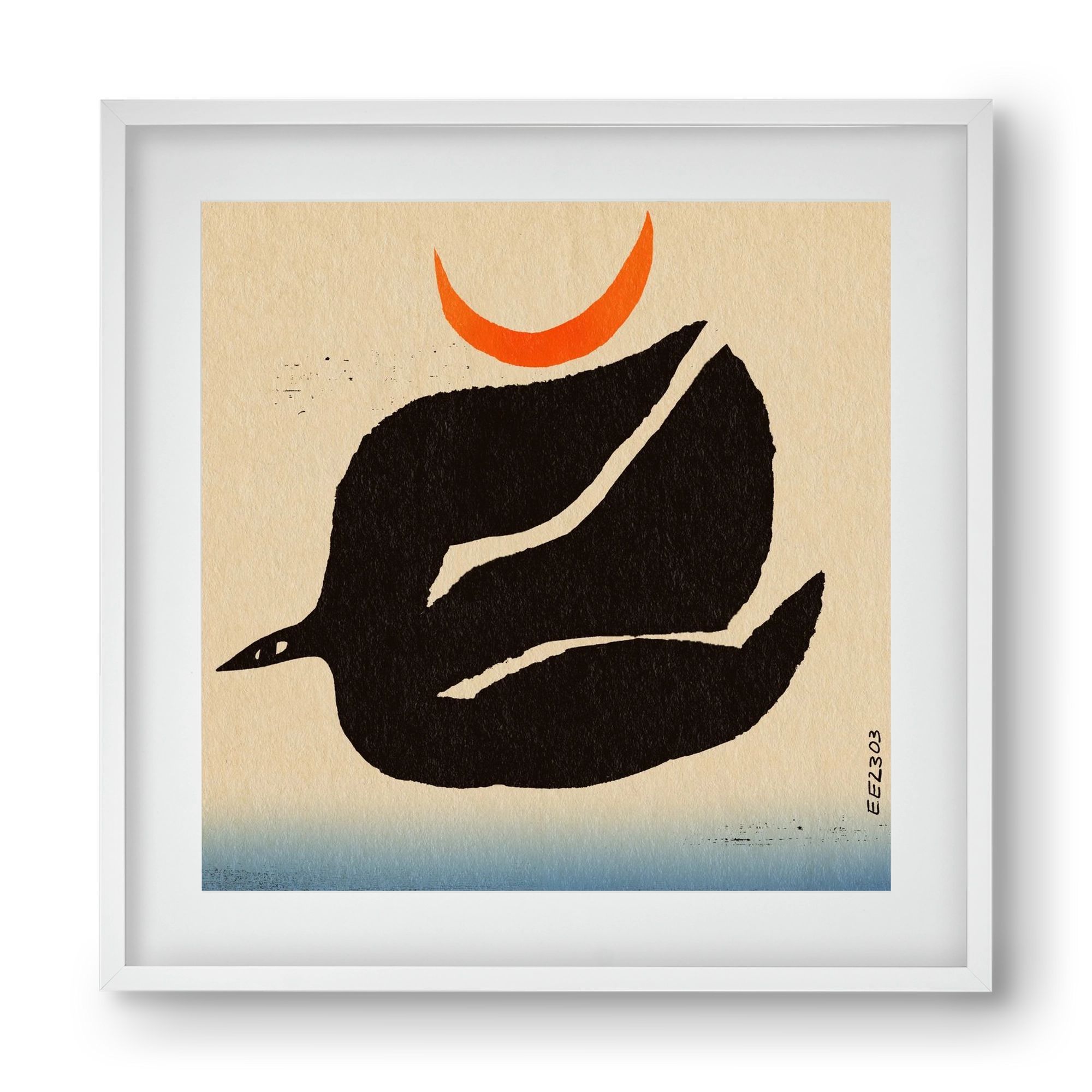 Swalow bird under the moon, 40x40 cm (30x30 cm), Fehér keret, paszpartuval