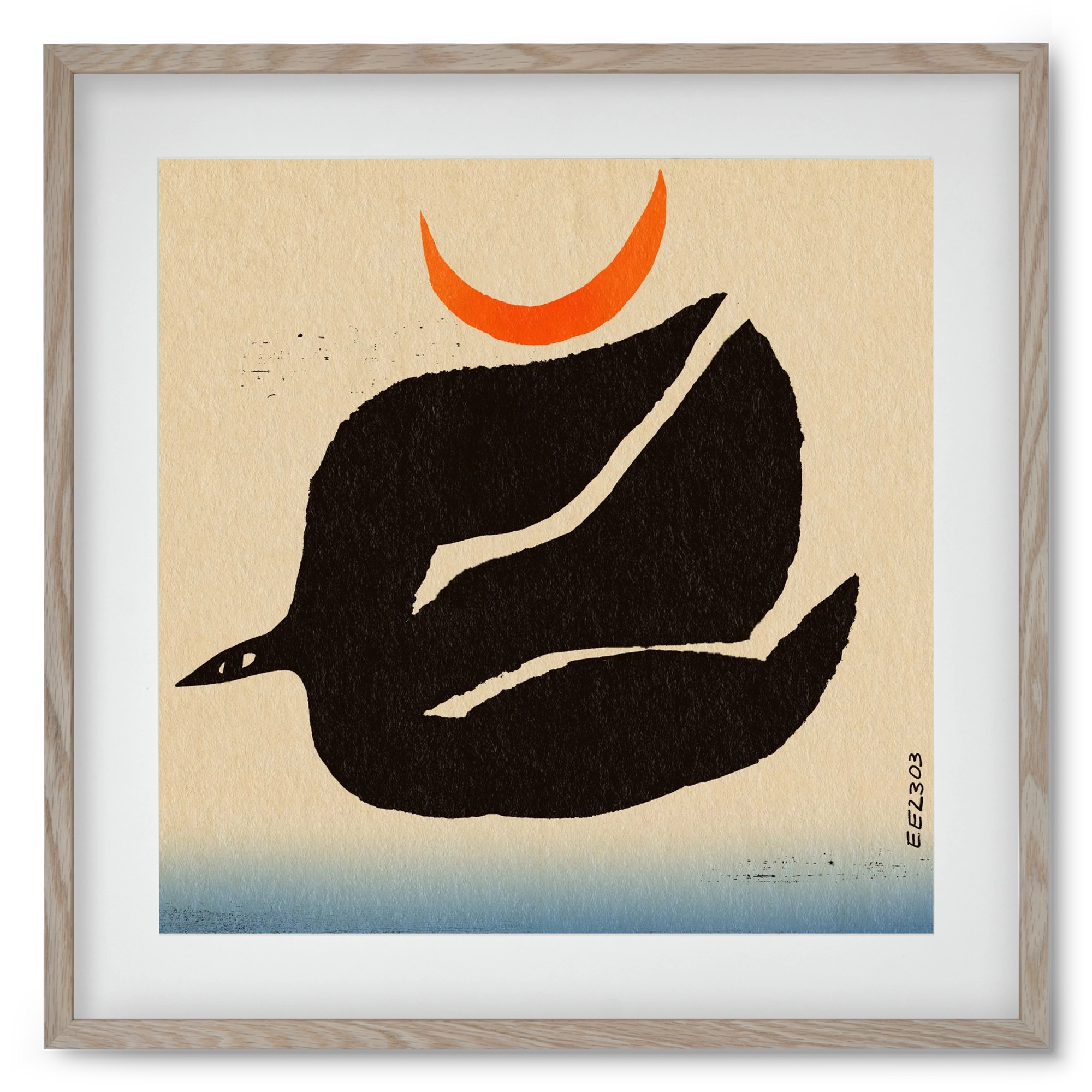 Swalow bird under the moon, 50x50 cm (40x40 cm), Tölgy keret, paszpartuval