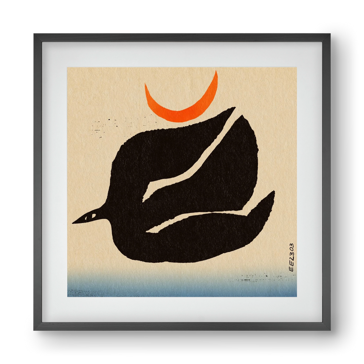 Swalow bird under the moon, 40x40 cm (30x30 cm), Fekete keret, paszpartuval