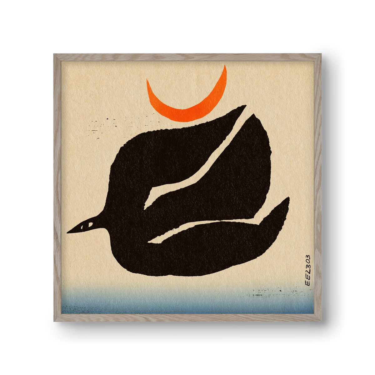 Swalow bird under the moon, 30x30 cm (30x30 cm), Tölgy keret