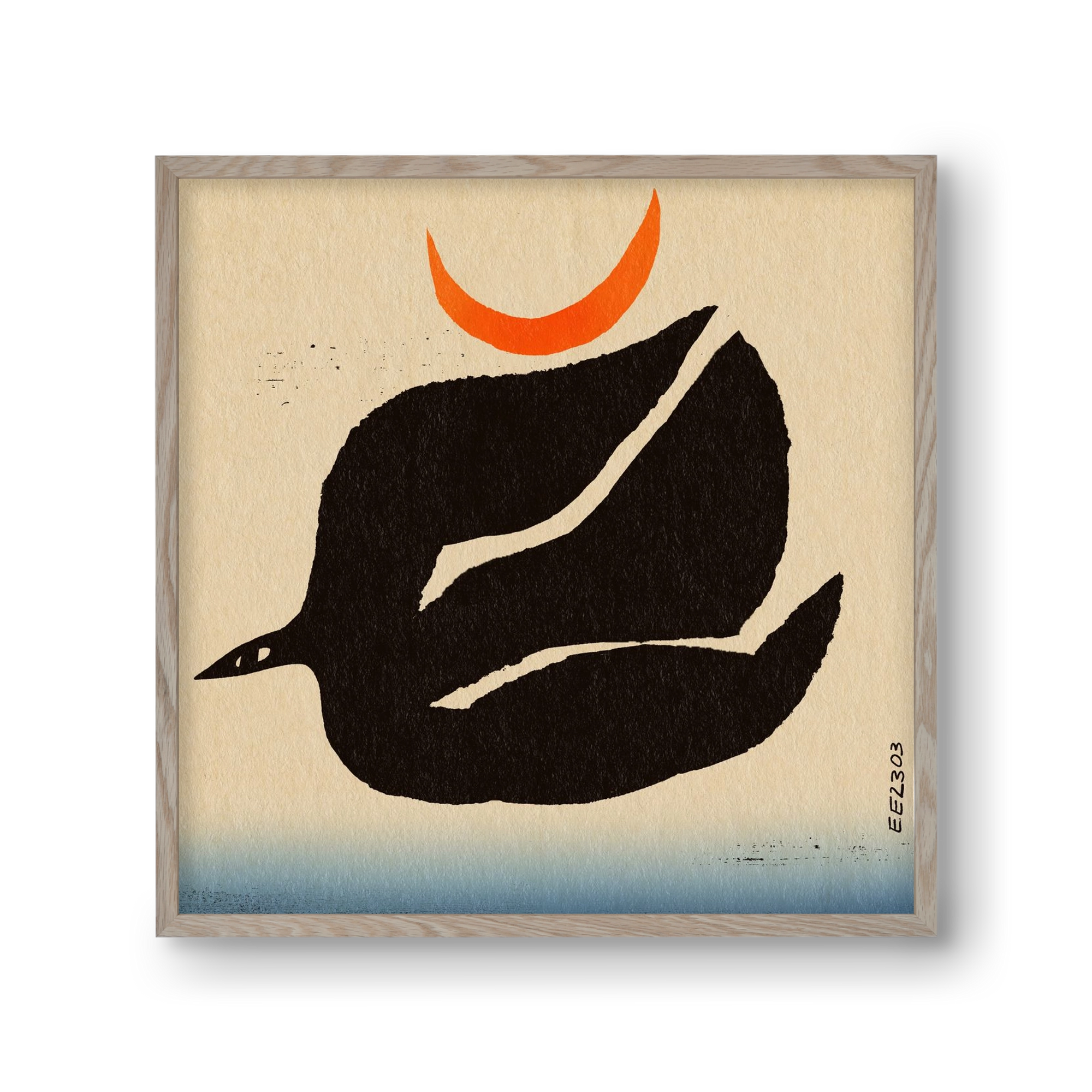 Swalow bird under the moon, 30x30 cm (30x30 cm), Tölgy keret