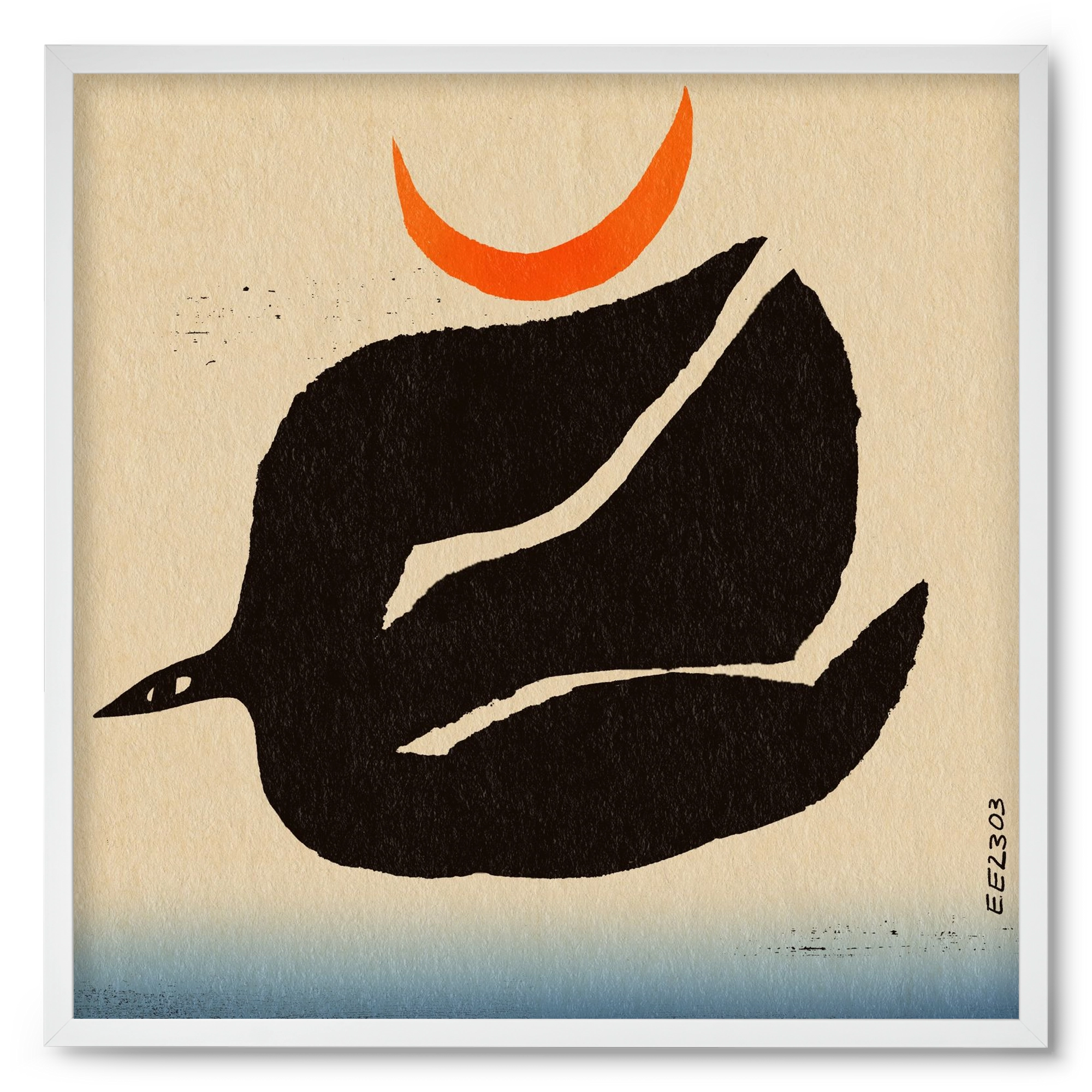 Swalow bird under the moon, 50x50 cm (50x50 cm), Fehér keret