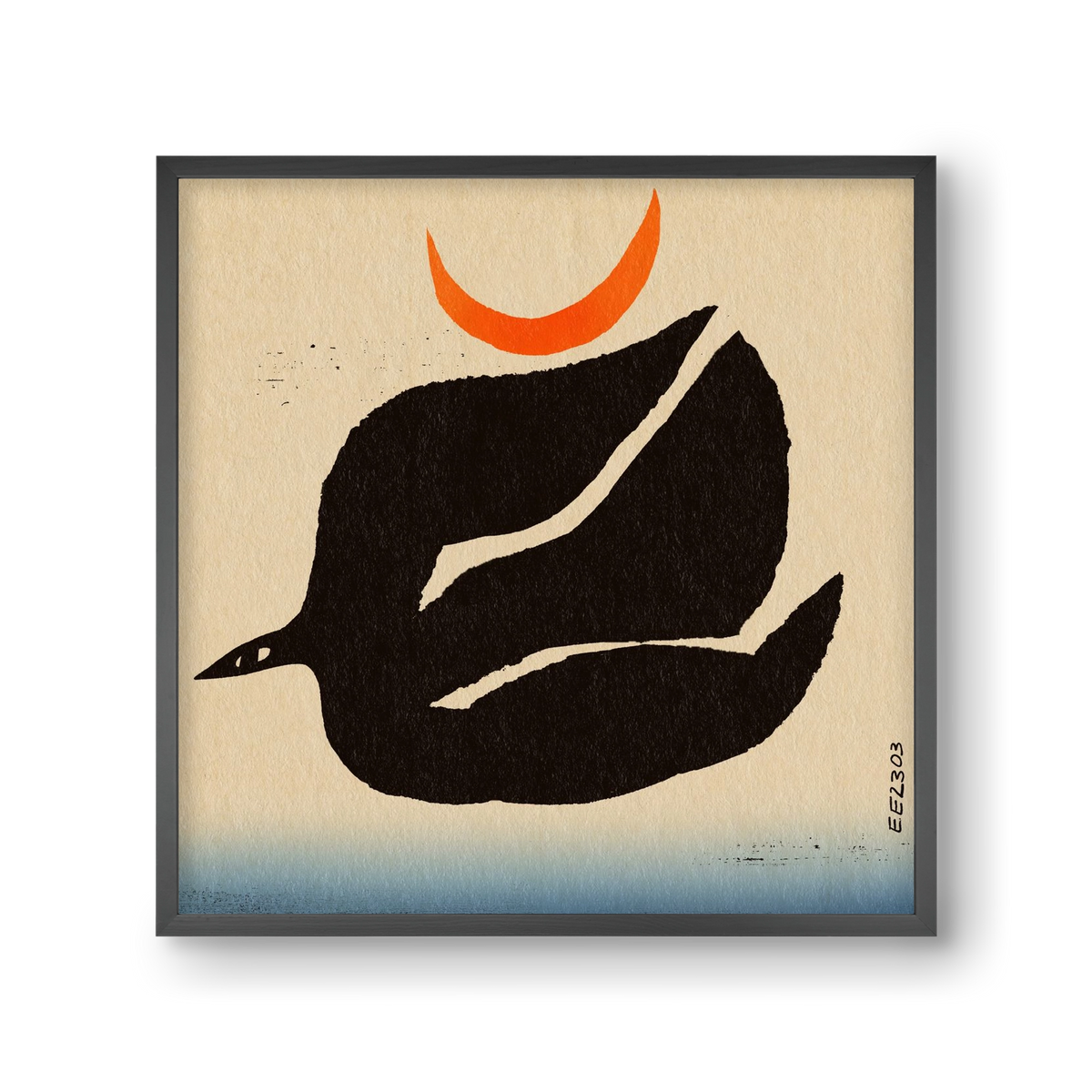 Swalow bird under the moon, 30x30 cm (30x30 cm), Fekete keret