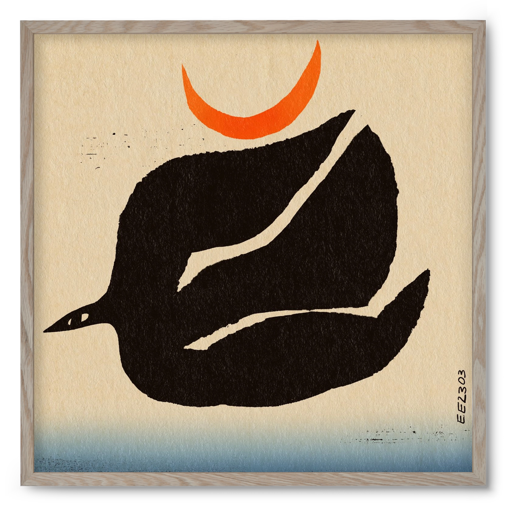 Swalow bird under the moon, 50x50 cm (50x50 cm), Tölgy keret