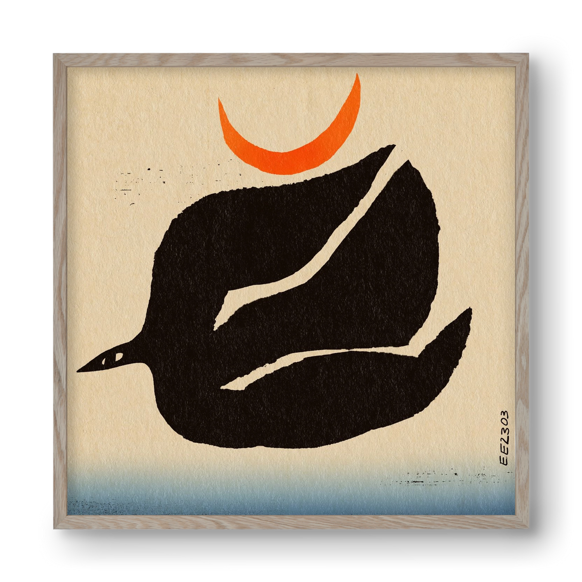 Swalow bird under the moon, 40x40 cm (40x40 cm), Tölgy keret