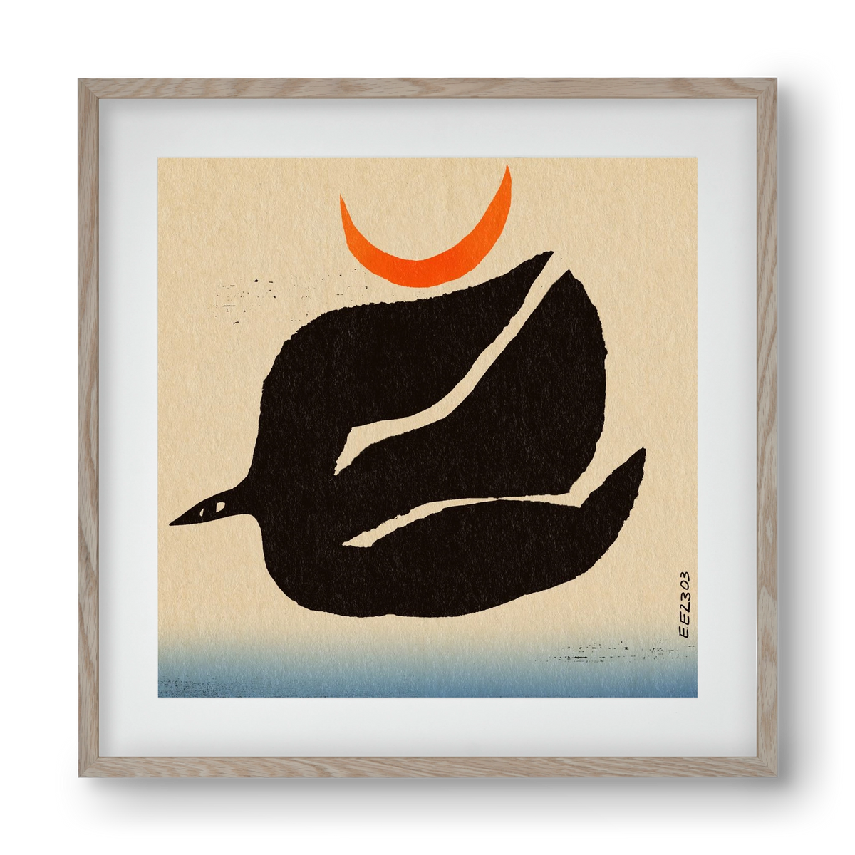 Swalow bird under the moon, 40x40 cm (30x30 cm), Tölgy keret, paszpartuval