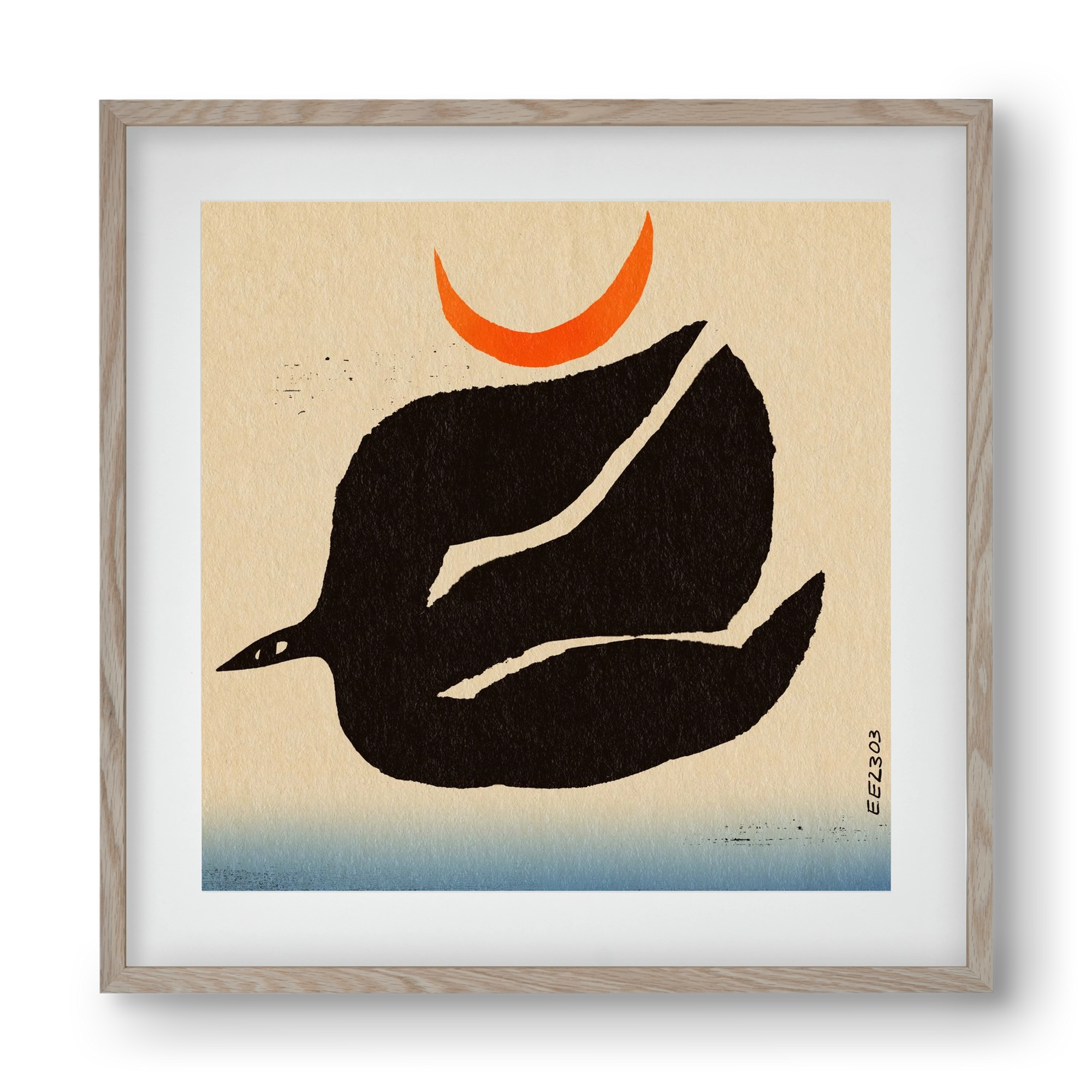 Swalow bird under the moon, 40x40 cm (30x30 cm), Tölgy keret, paszpartuval