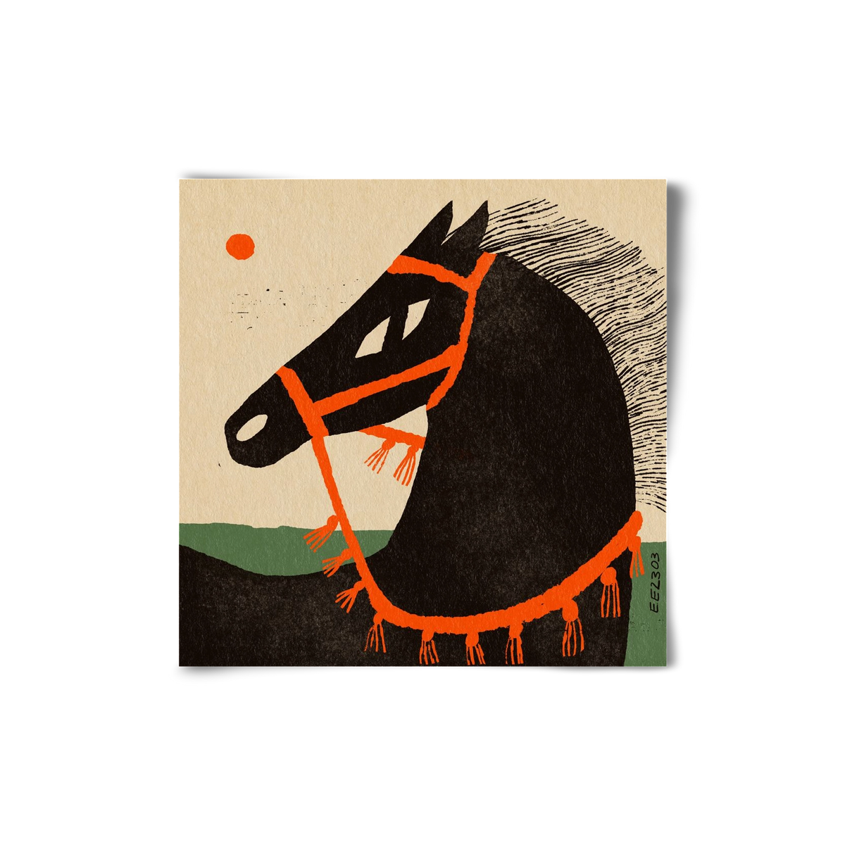 Black horse portrait, 20x20 cm, Keret nélkül