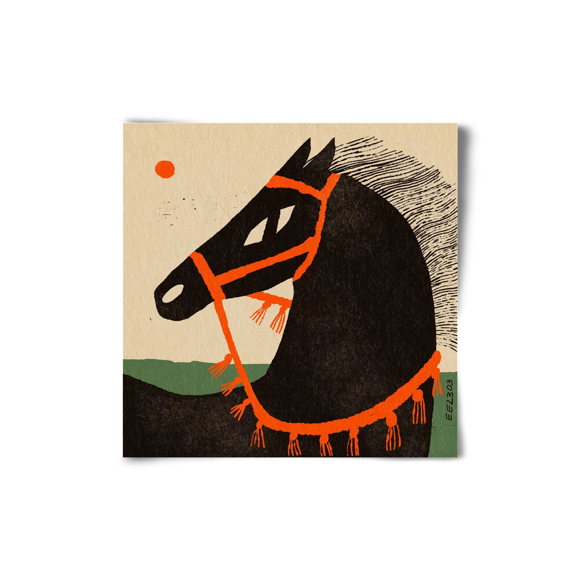 Black horse portrait, 20x20 cm, Keret nélkül