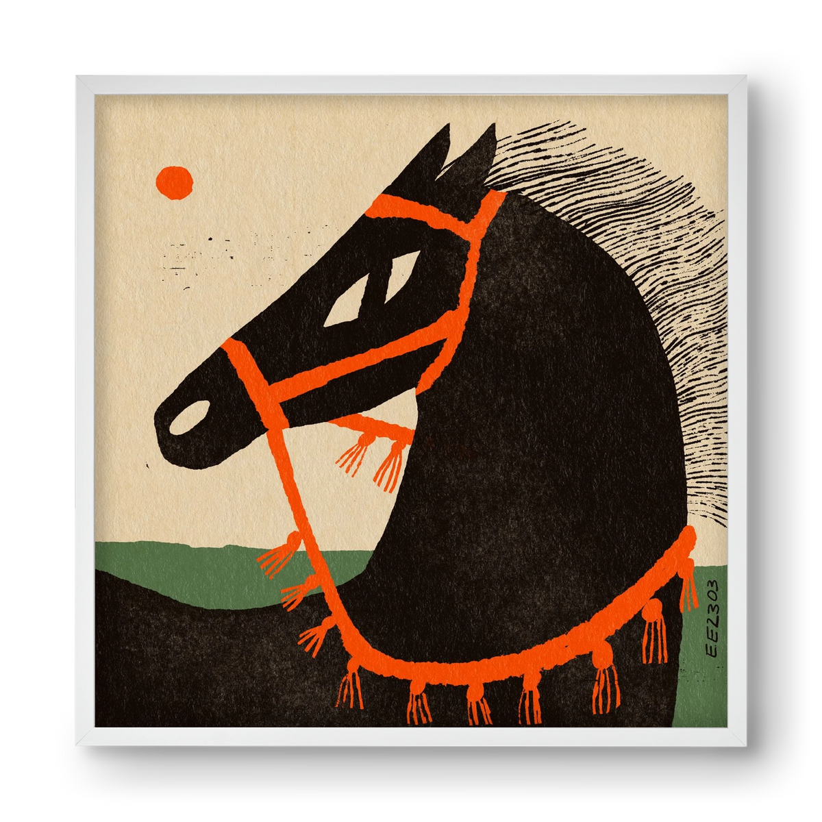 Black horse portrait, 40x40 cm (40x40 cm), Fehér keret