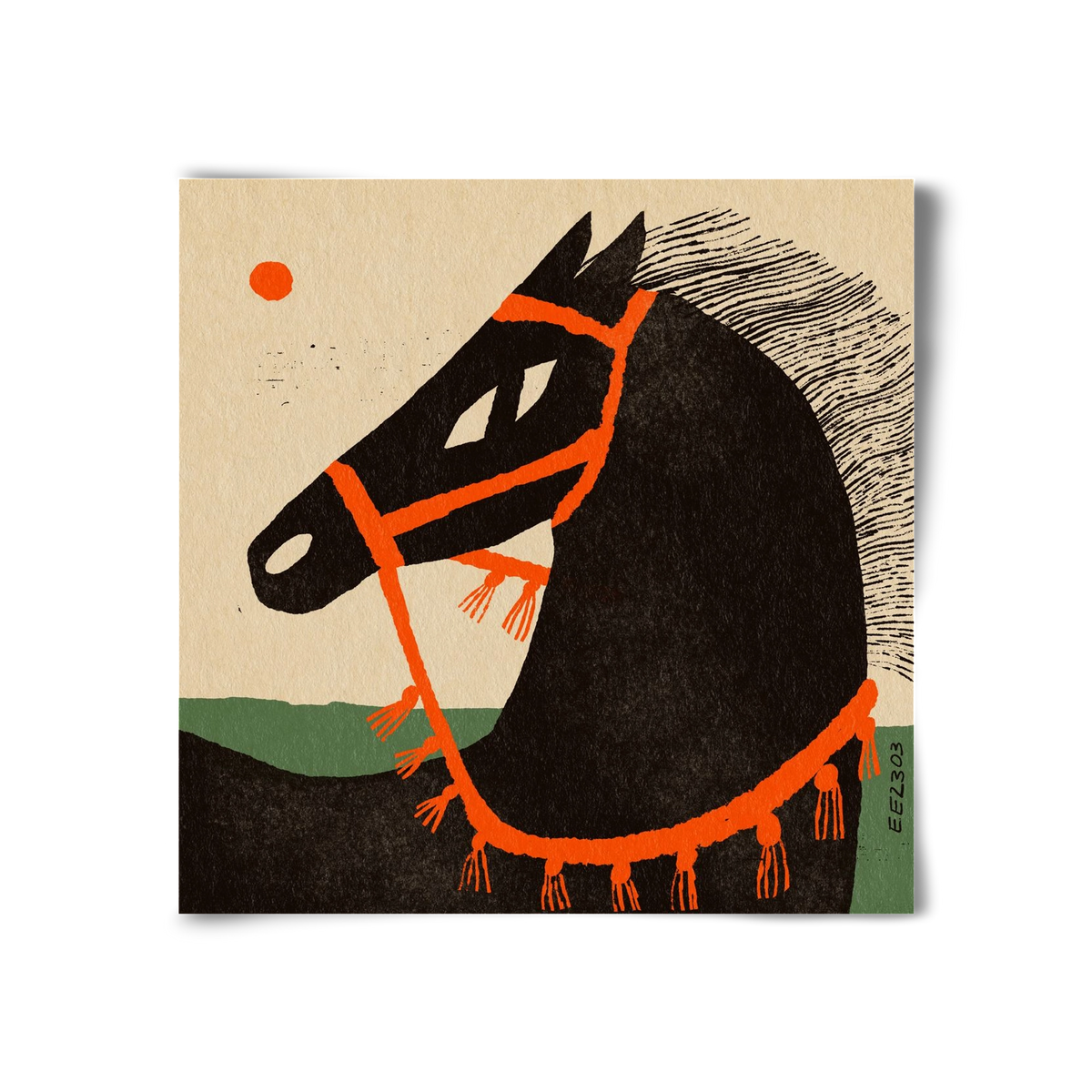 Black horse portrait, 30x30 cm, Keret nélkül