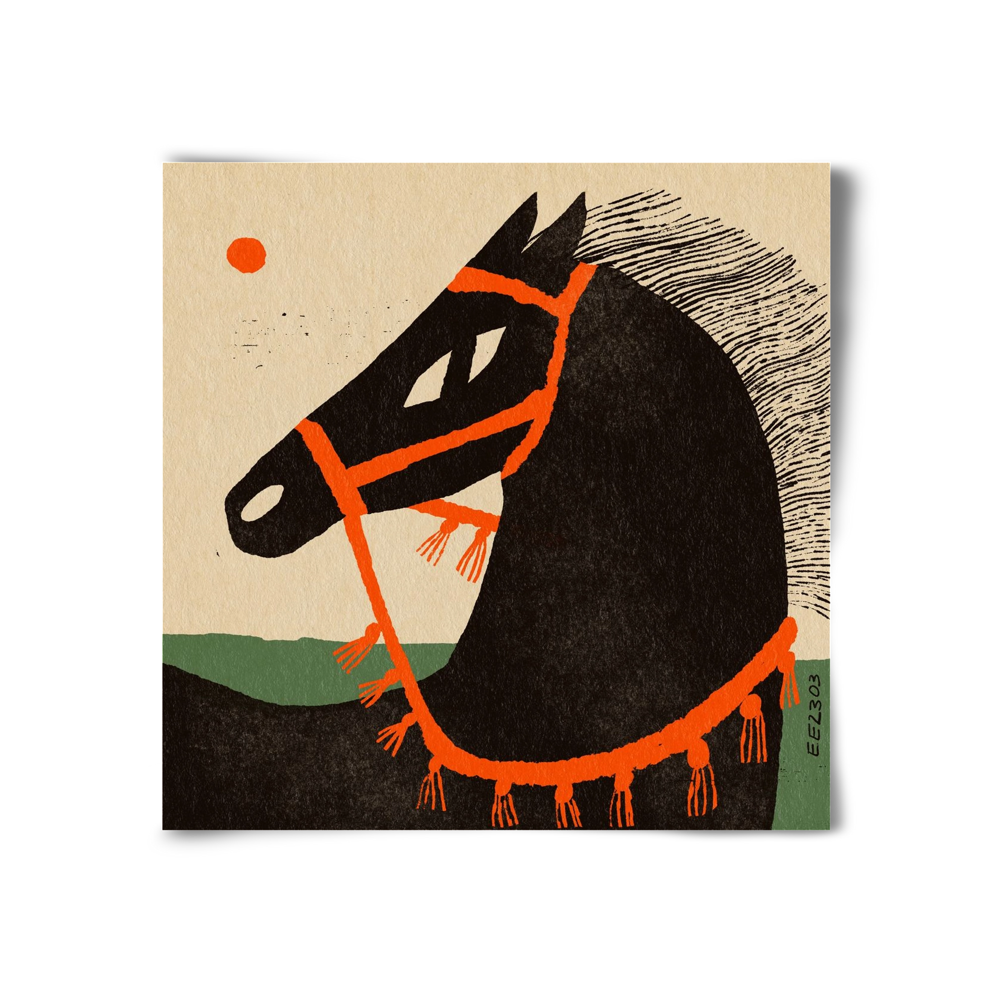 Black horse portrait, 30x30 cm, Keret nélkül