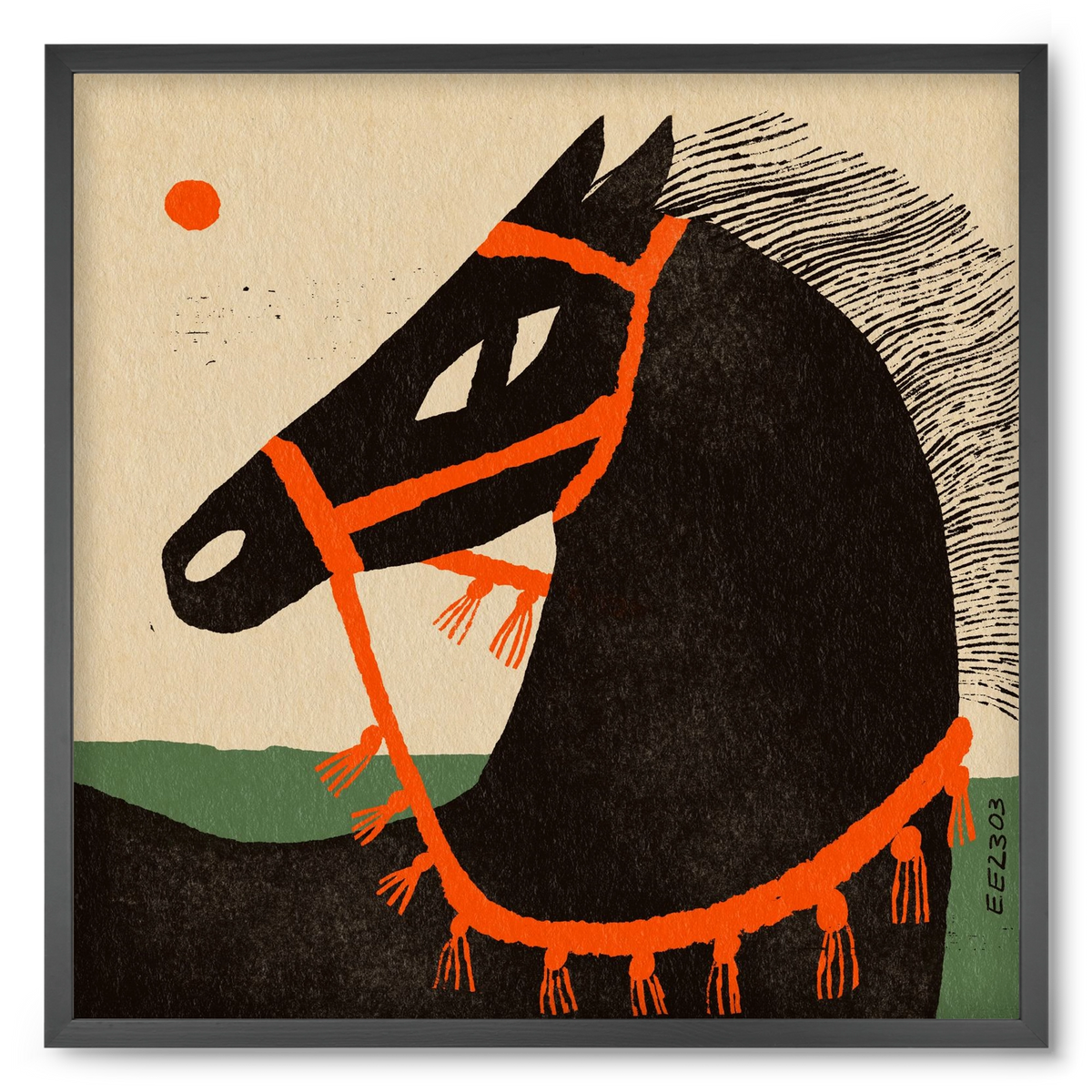 Black horse portrait, 50x50 cm (50x50 cm), Fekete keret