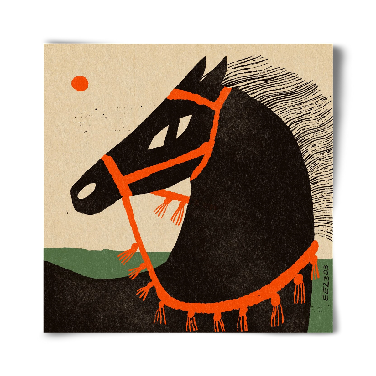 Black horse portrait, 40x40 cm, Keret nélkül