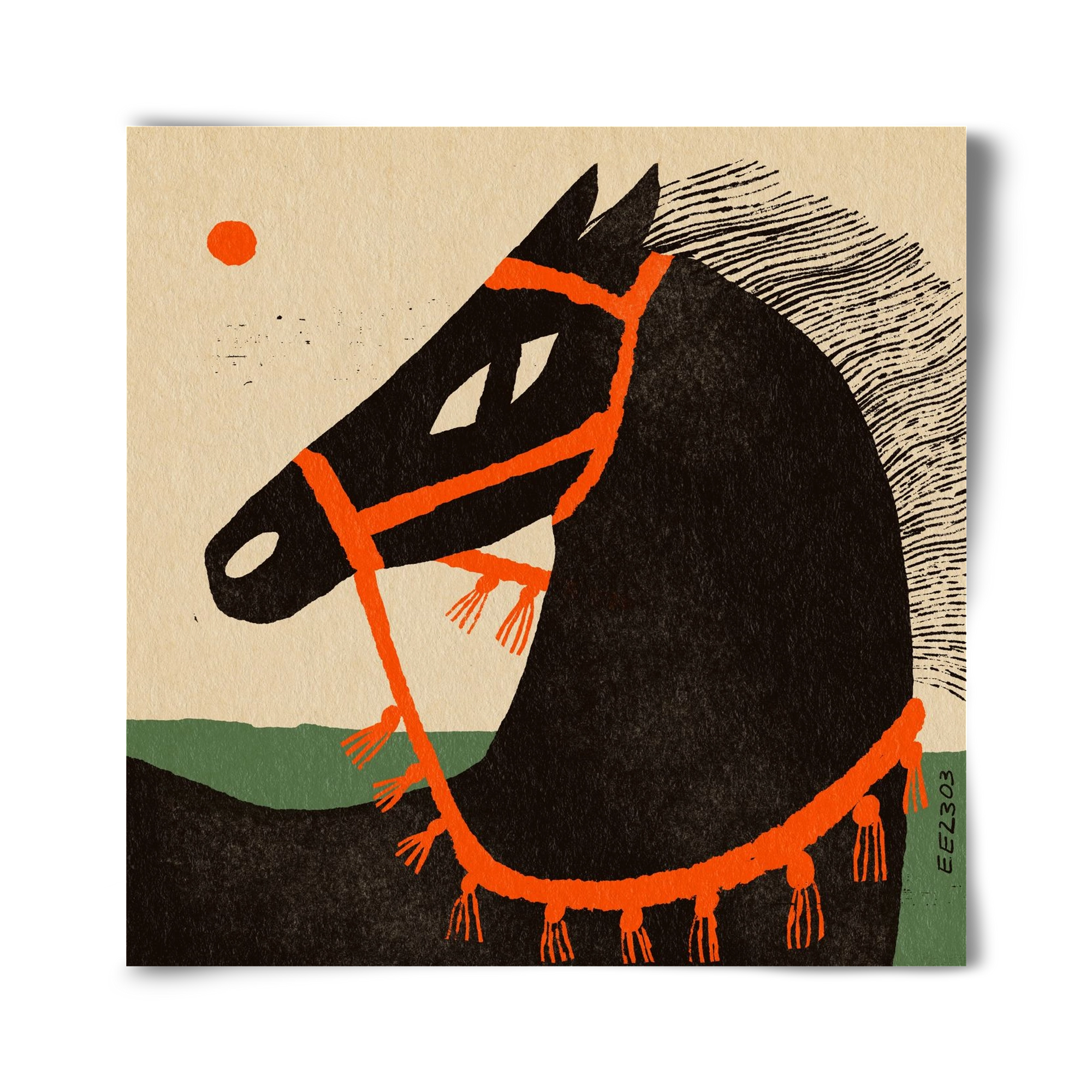 Black horse portrait, 40x40 cm, Keret nélkül