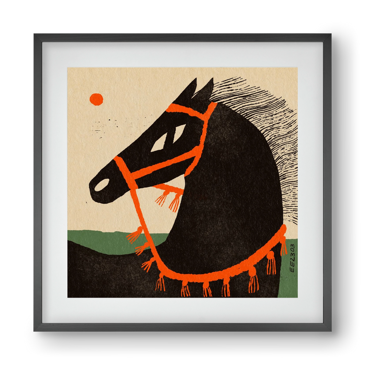 Black horse portrait, 40x40 cm (30x30 cm), Fekete keret, paszpartuval