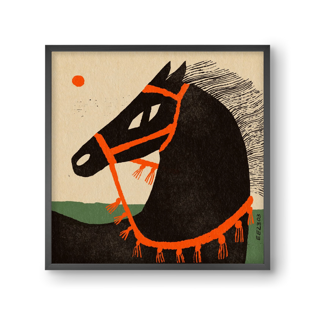 Black horse portrait, 30x30 cm (30x30 cm), Fekete keret