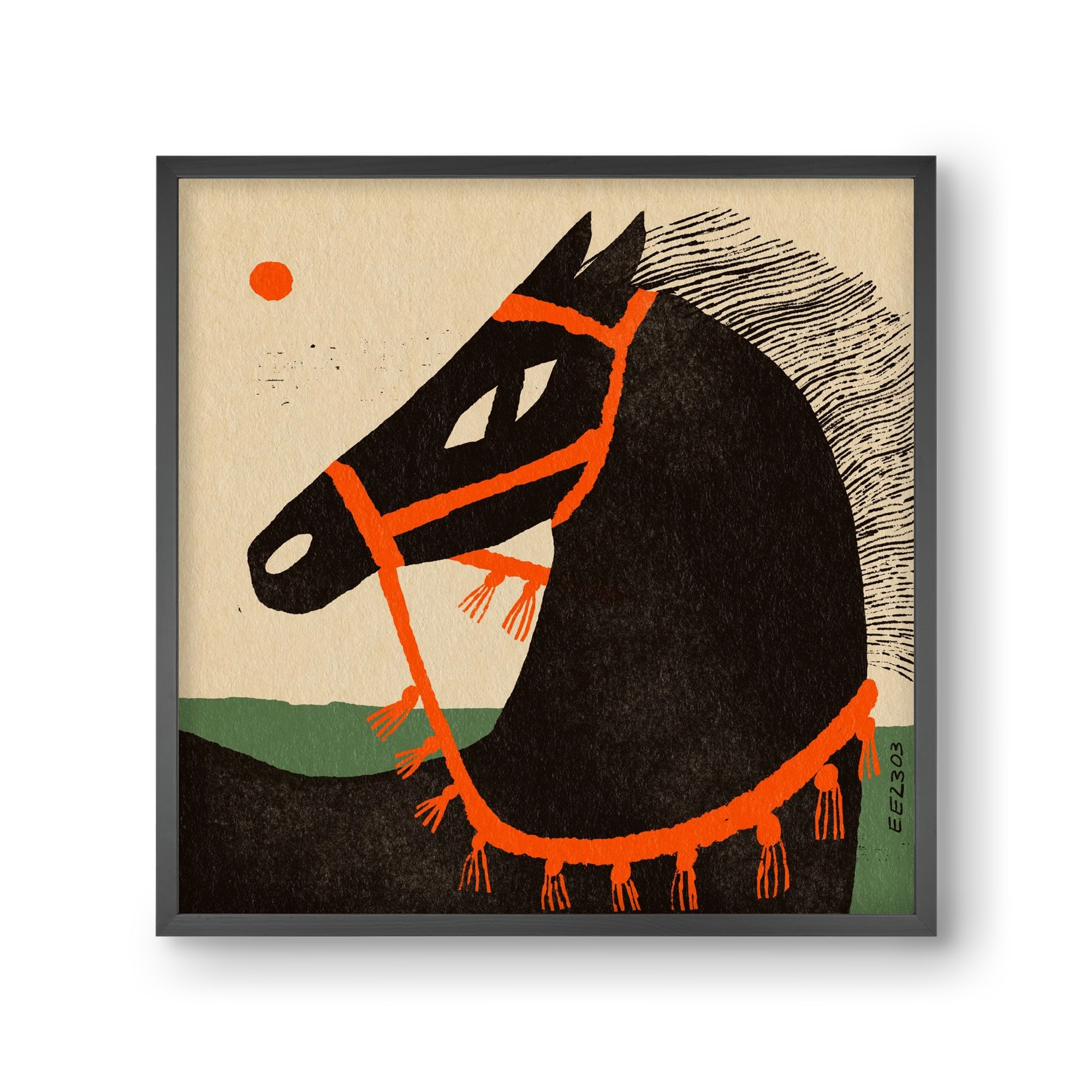 Black horse portrait, 30x30 cm (30x30 cm), Fekete keret