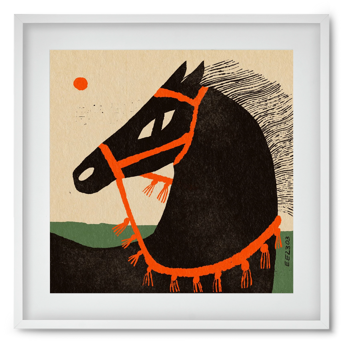 Black horse portrait, 50x50 cm (40x40 cm), Fehér keret, paszpartuval