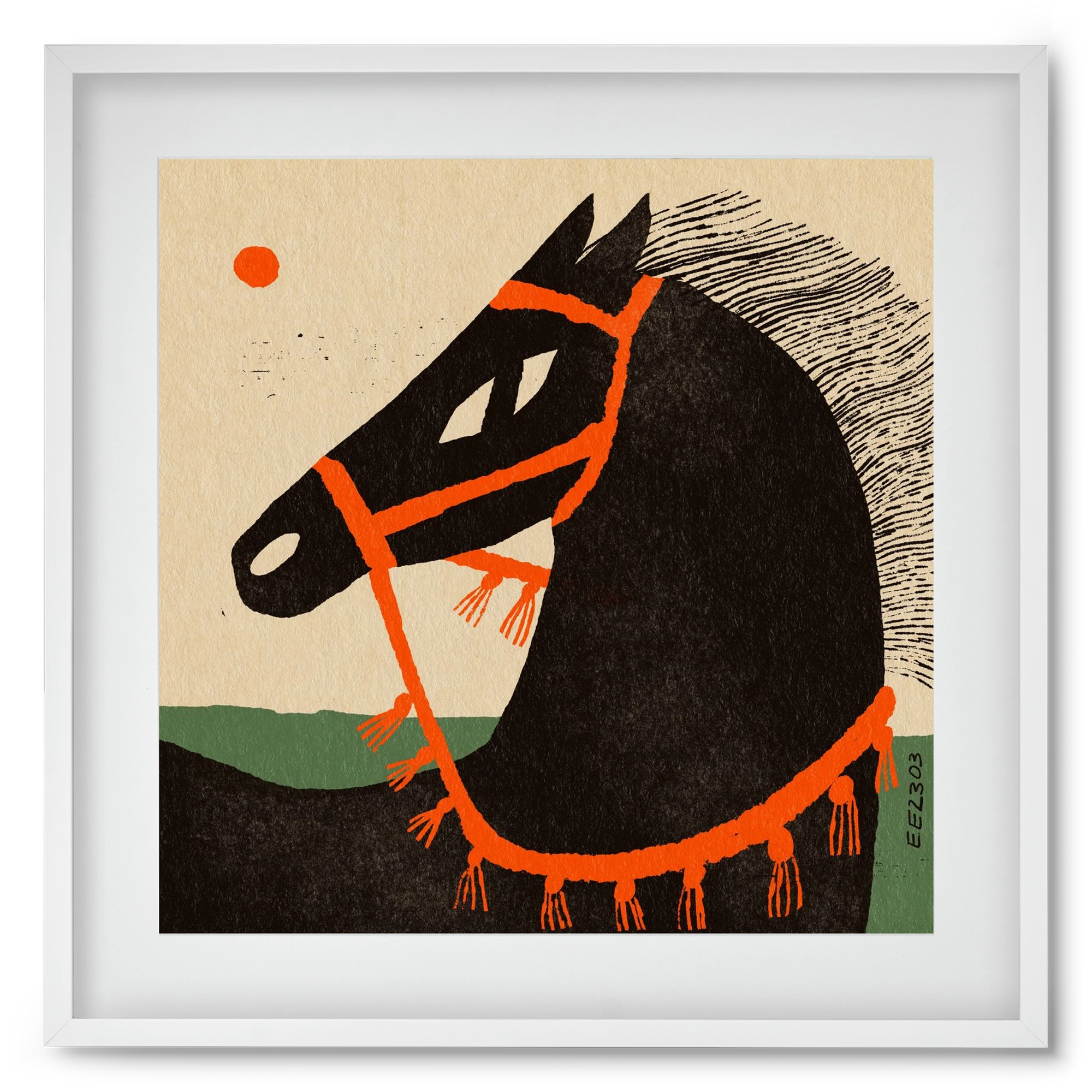 Black horse portrait, 50x50 cm (40x40 cm), Fehér keret, paszpartuval