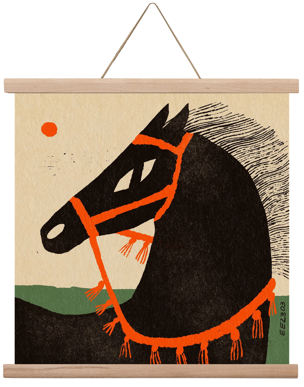 Black horse portrait, 40x40 cm (40x40 cm), Tölgy akasztó