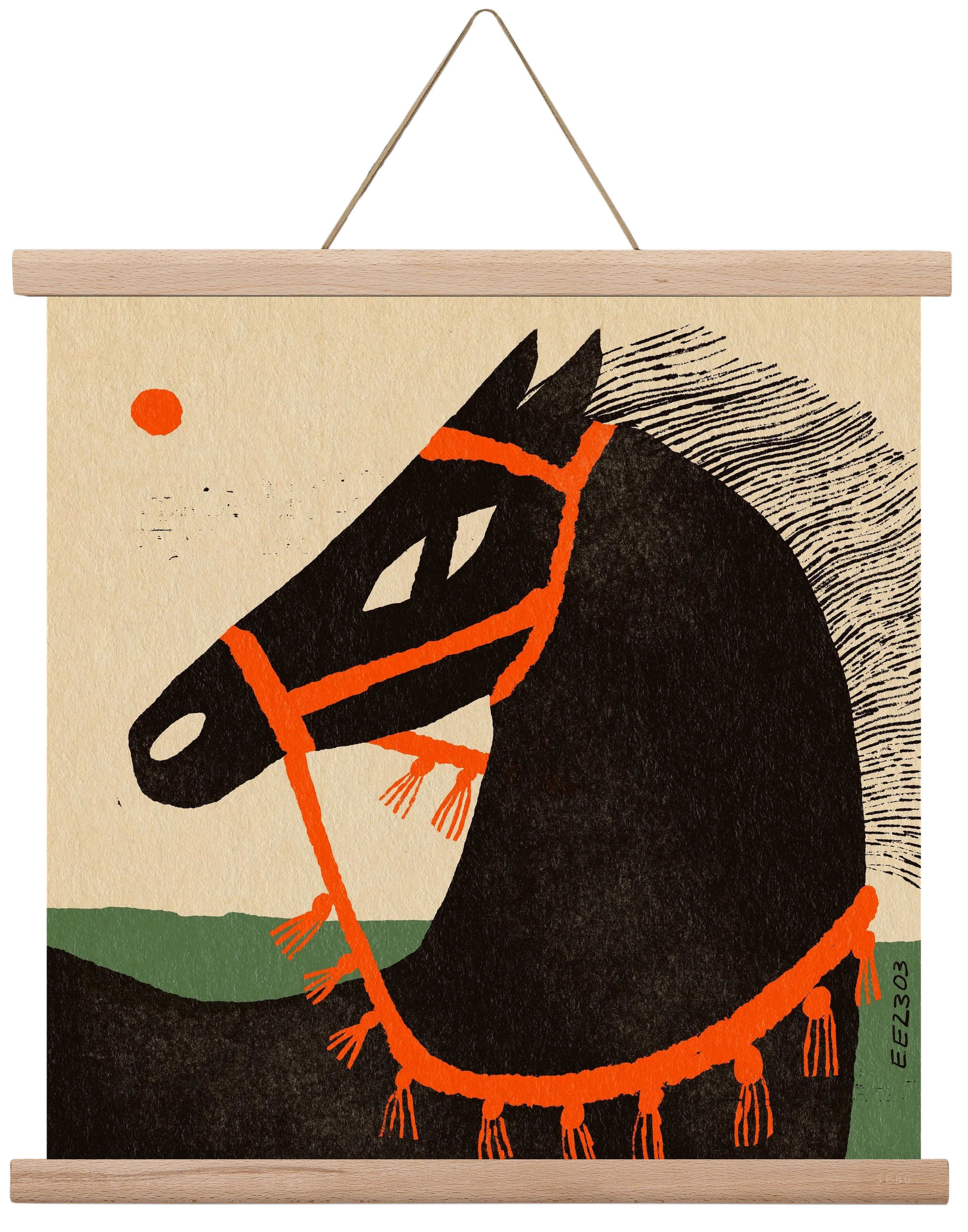 Black horse portrait, 40x40 cm (40x40 cm), Tölgy akasztó