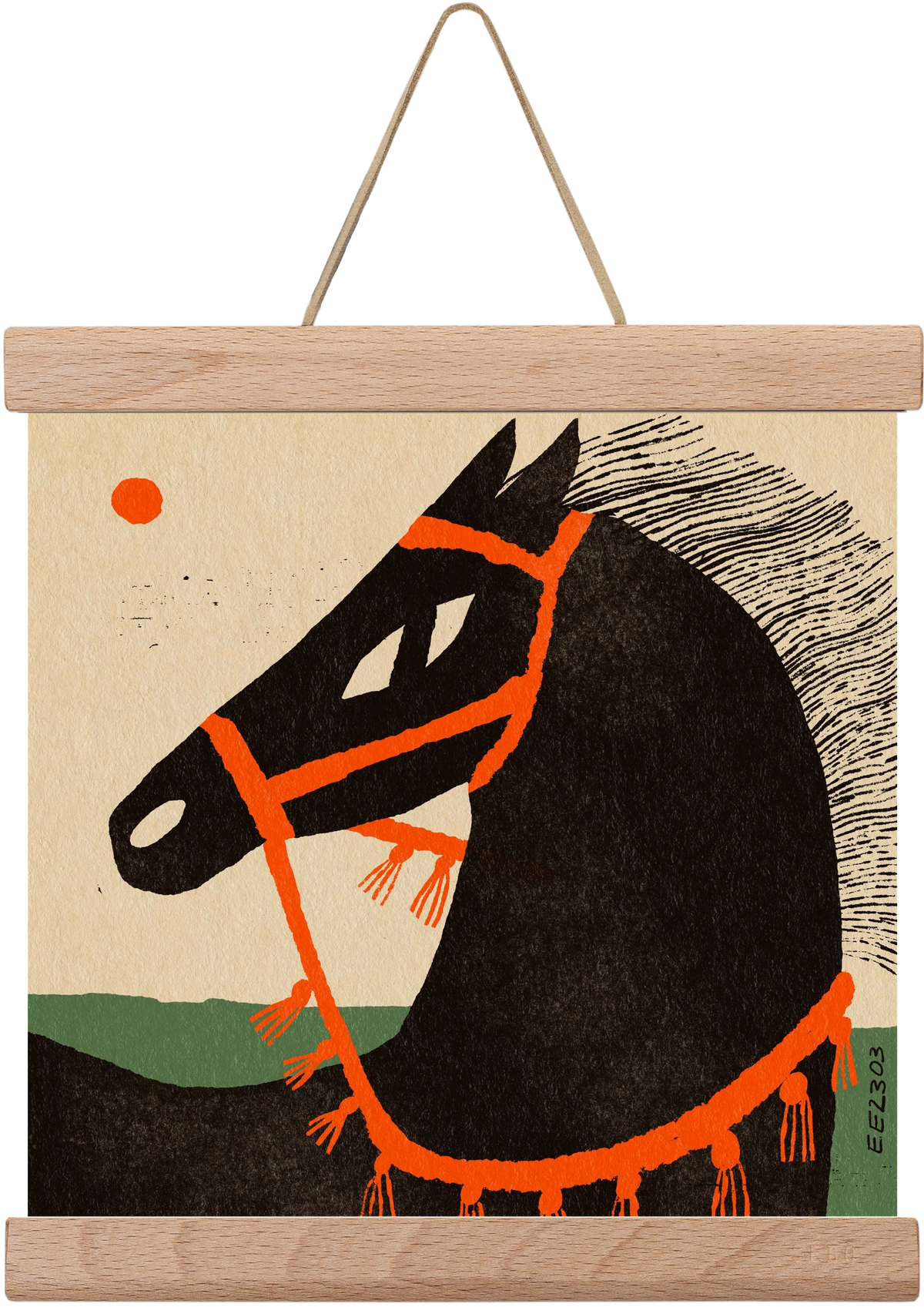 Black horse portrait, 20x20 cm (20x20 cm), Tölgy akasztó