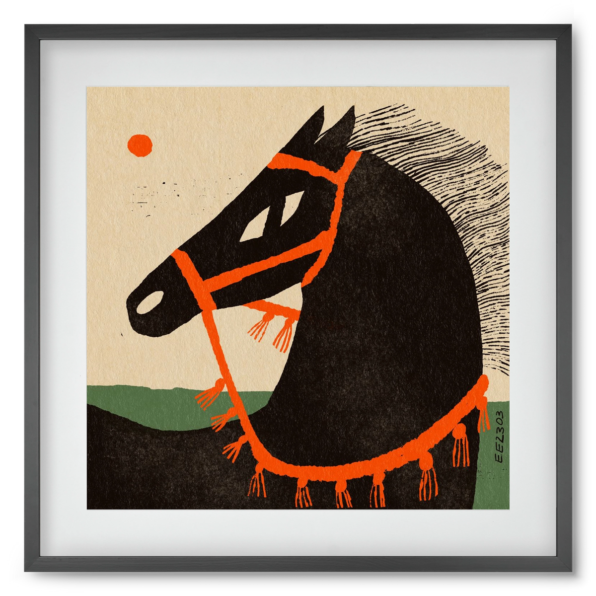 Black horse portrait, 50x50 cm (40x40 cm), Fekete keret, paszpartuval