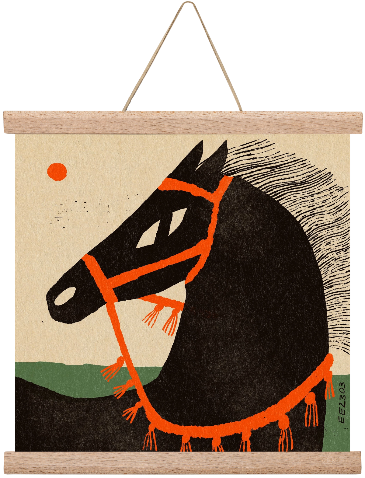 Black horse portrait, 30x30 cm (30x30 cm), Tölgy akasztó