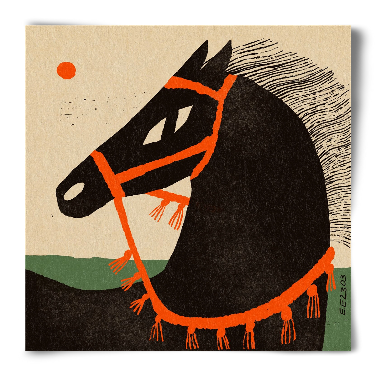 Black horse portrait, 50x50 cm, Keret nélkül