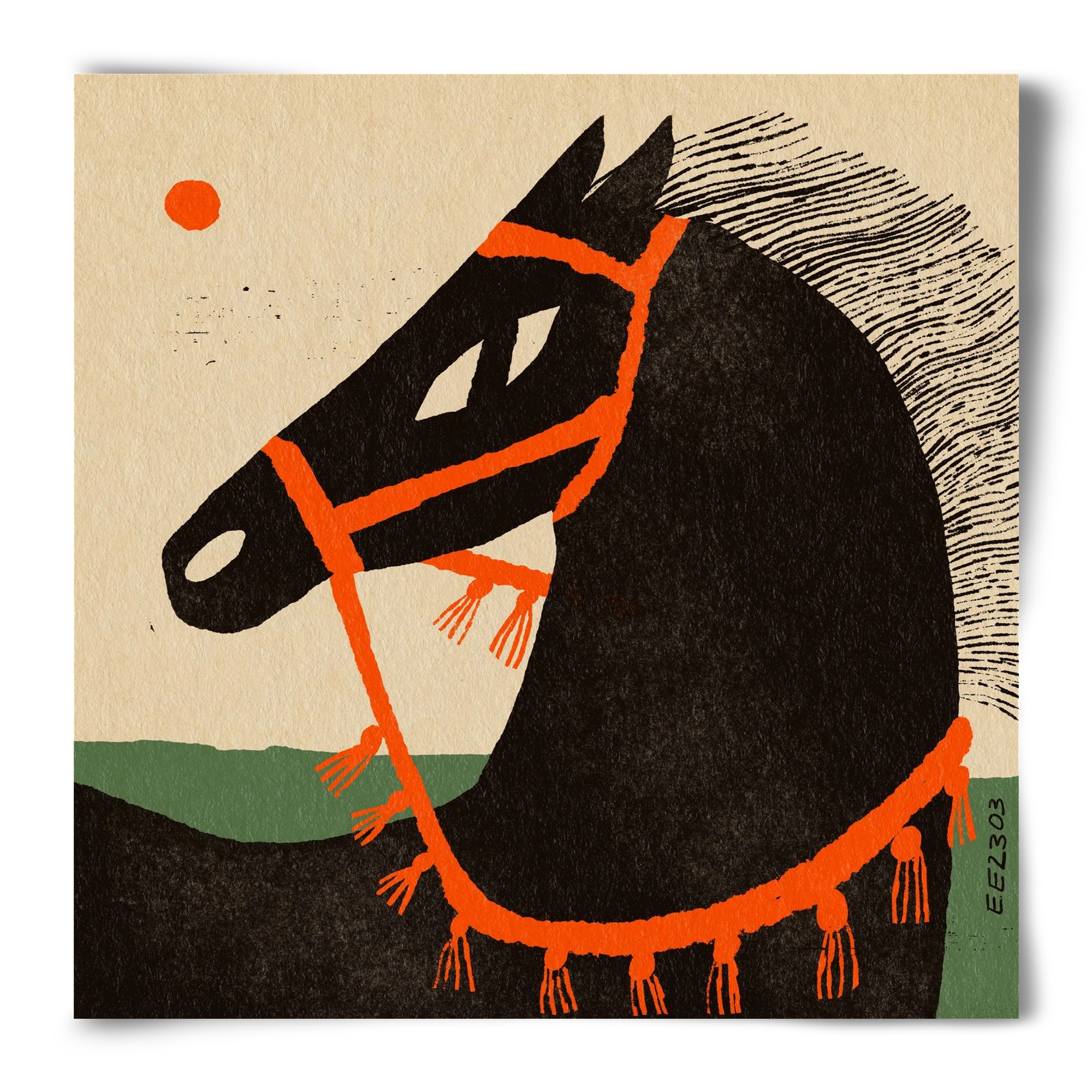 Black horse portrait, 50x50 cm, Keret nélkül