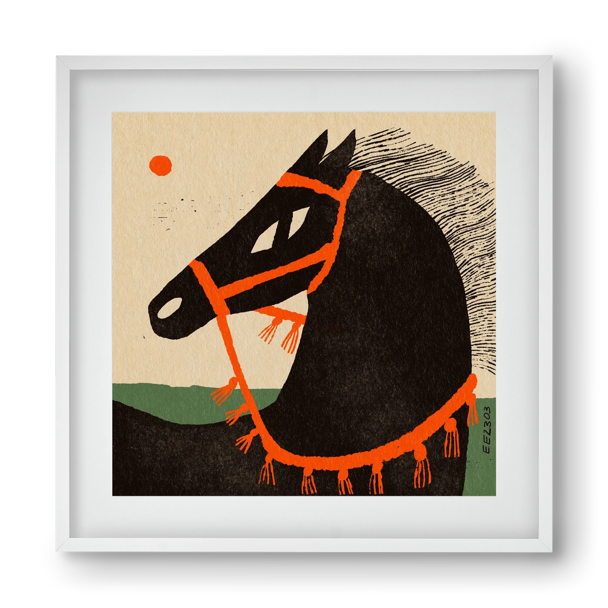 Black horse portrait, 40x40 cm (30x30 cm), Fehér keret, paszpartuval