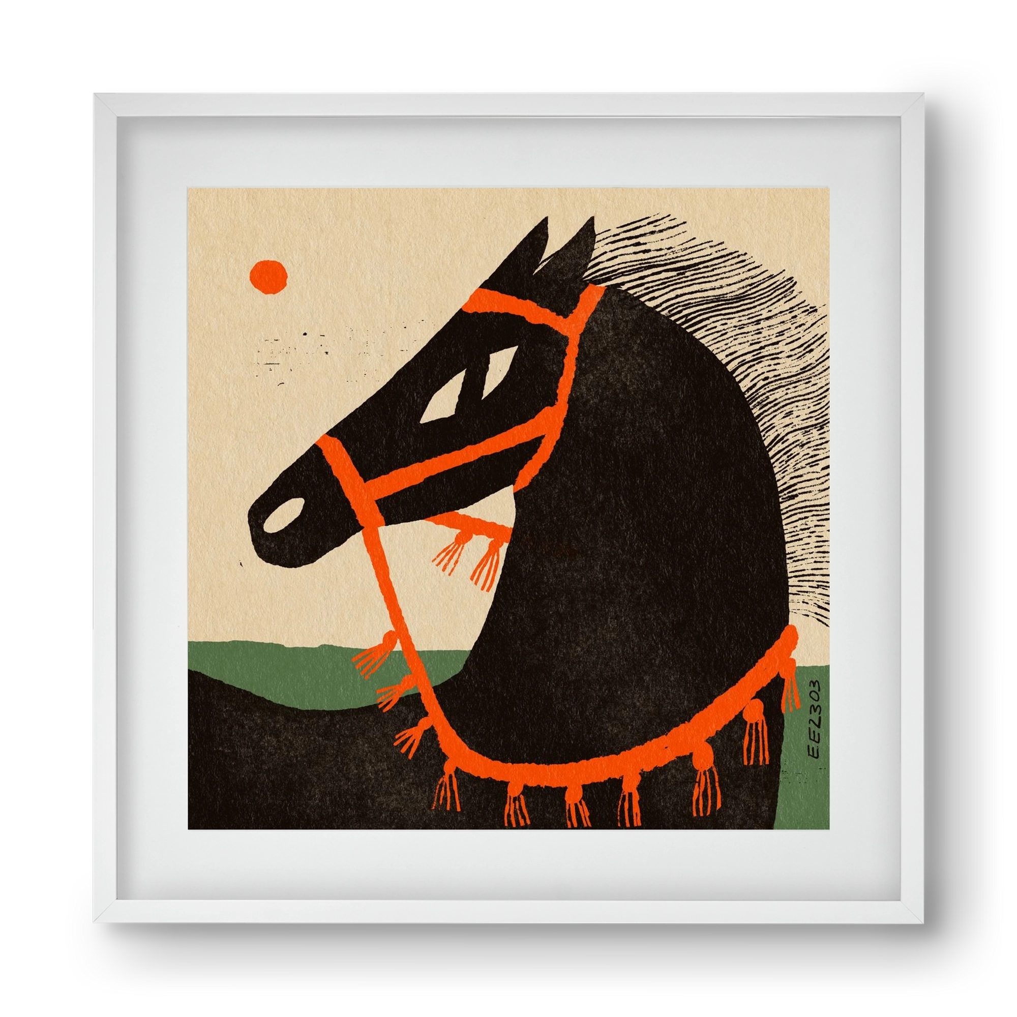 Black horse portrait, 40x40 cm (30x30 cm), Fehér keret, paszpartuval