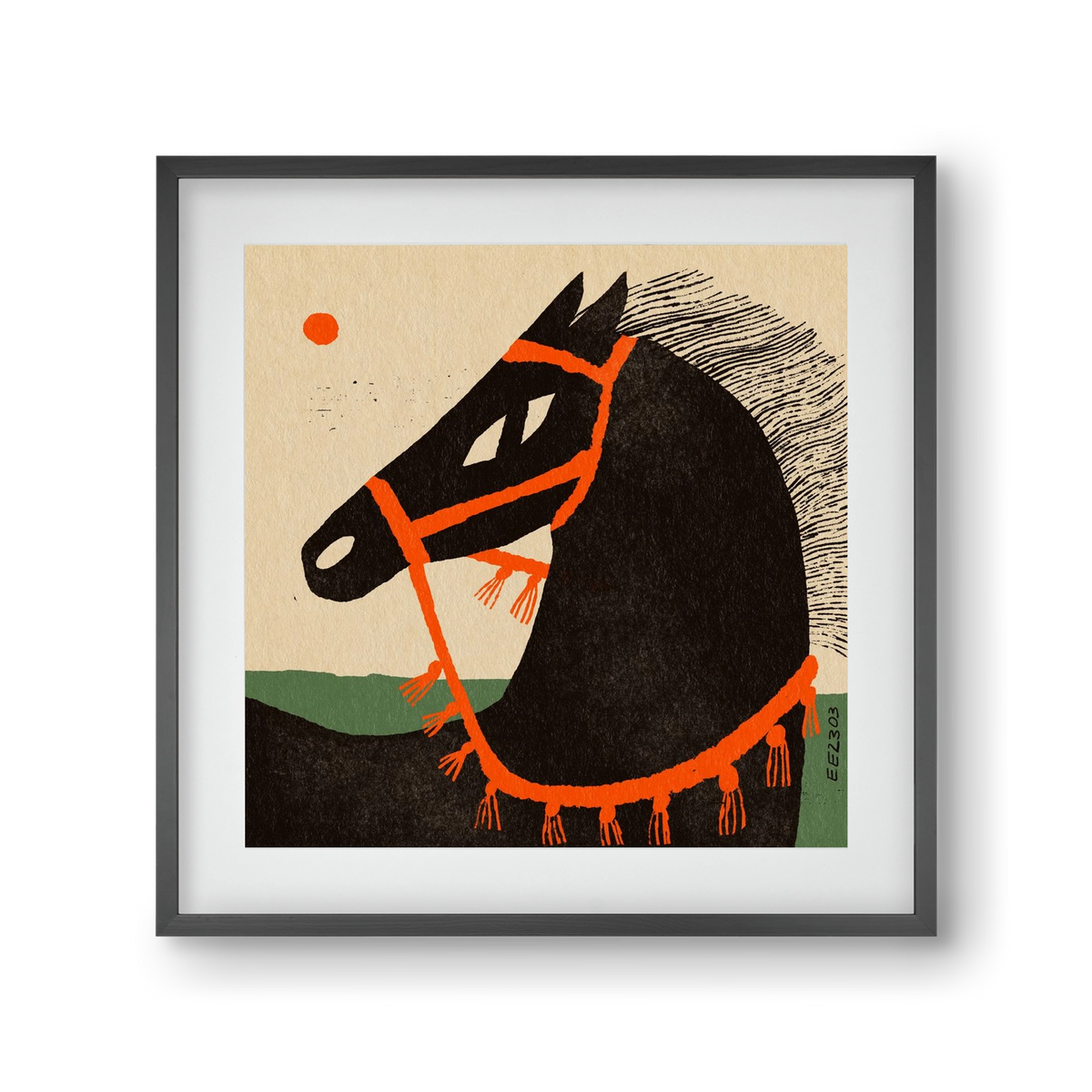 Black horse portrait, 30x30 cm (20x20 cm), Fekete keret, paszpartuval