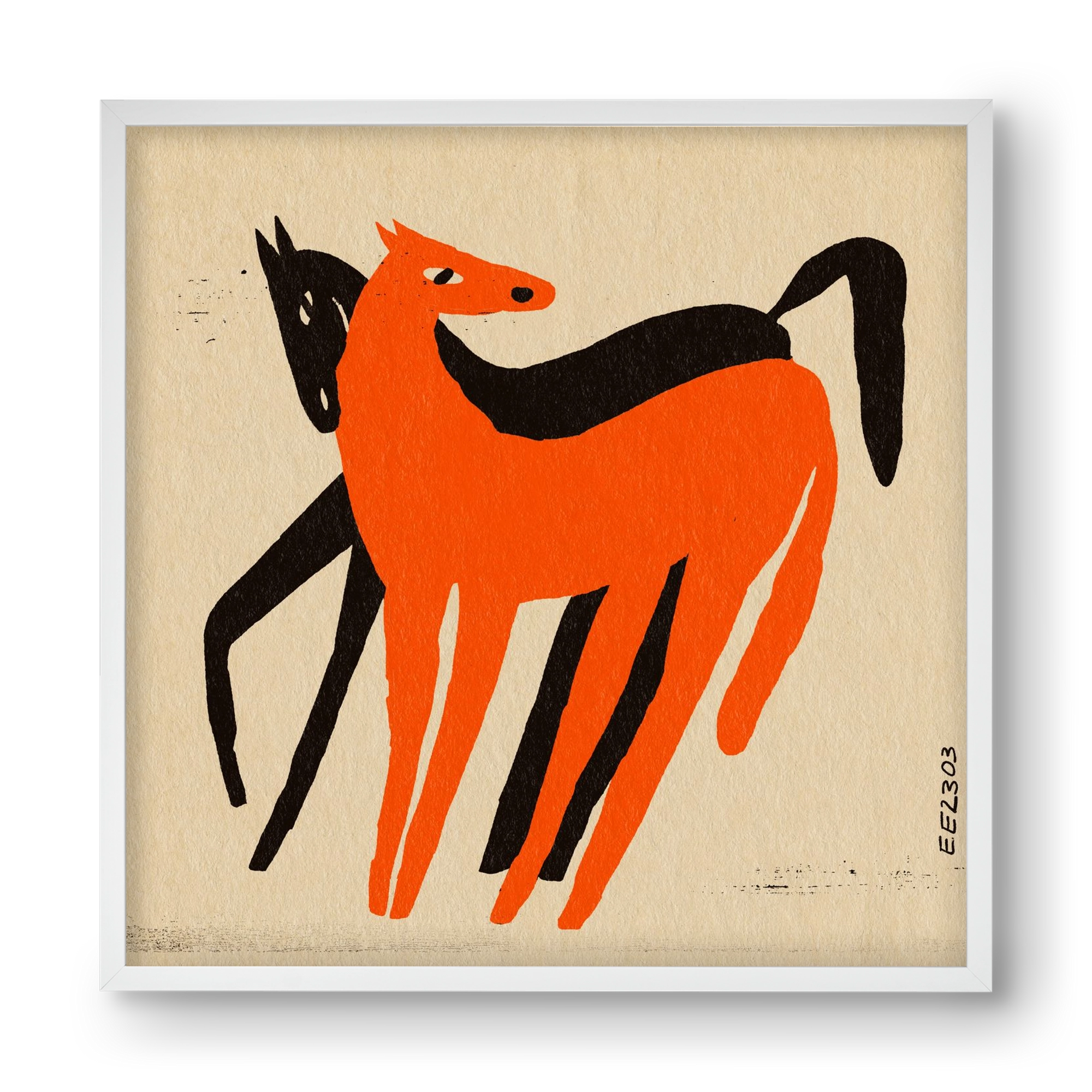 Orange and black horse , 40x40 cm (40x40 cm), Fehér keret