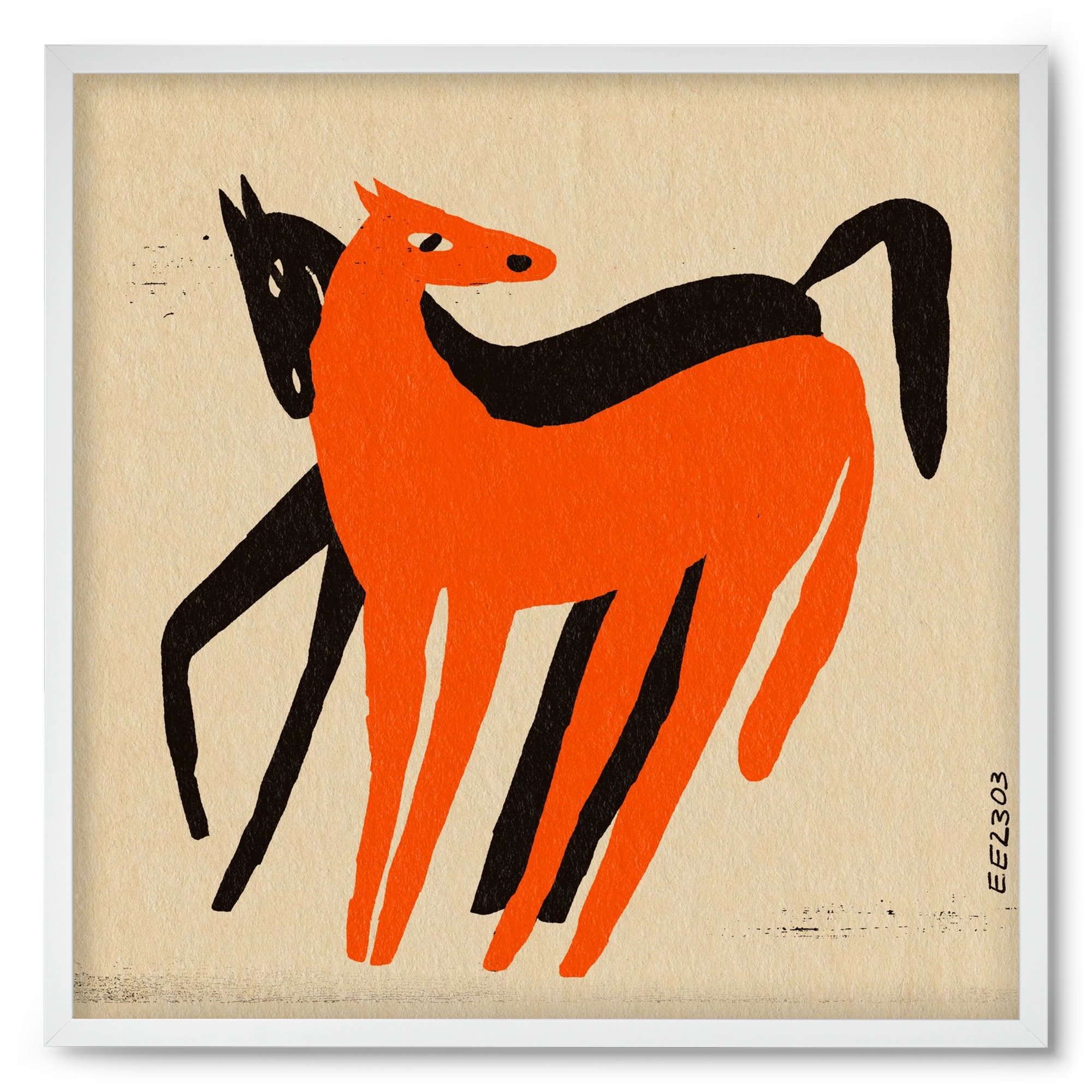 Orange and black horse , 50x50 cm (50x50 cm), Fehér keret
