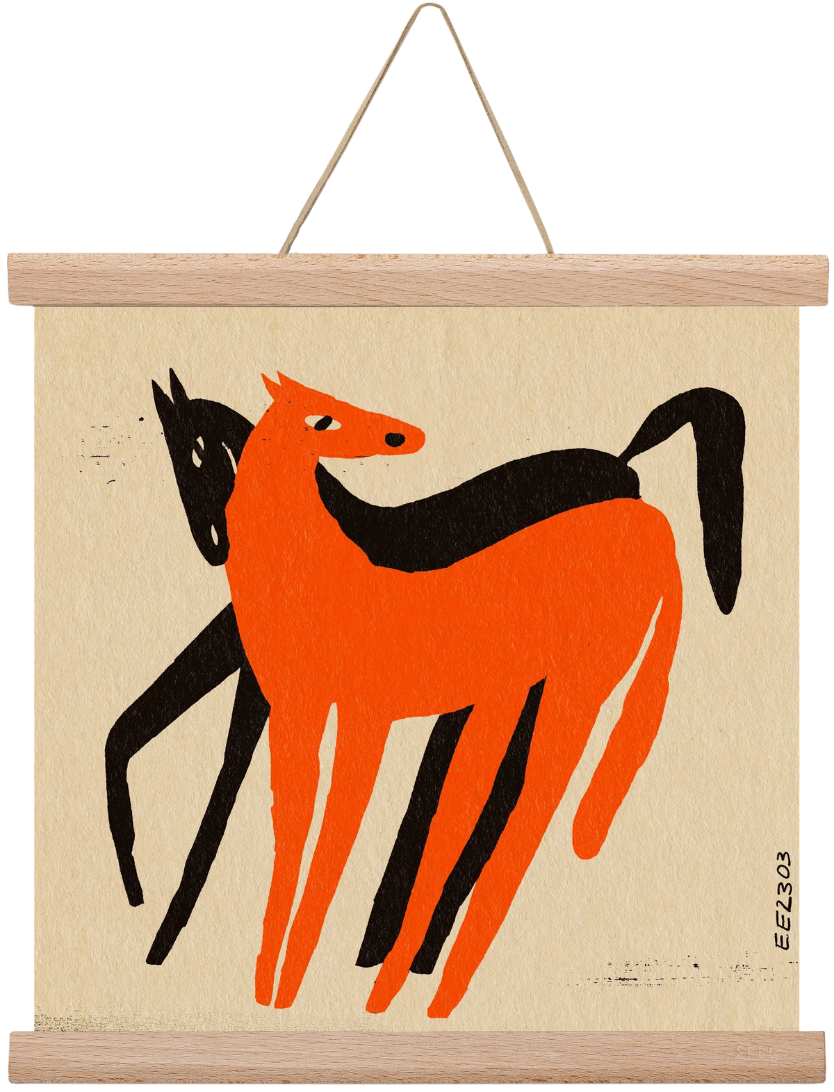Orange and black horse , 30x30 cm (30x30 cm), Tölgy akasztó