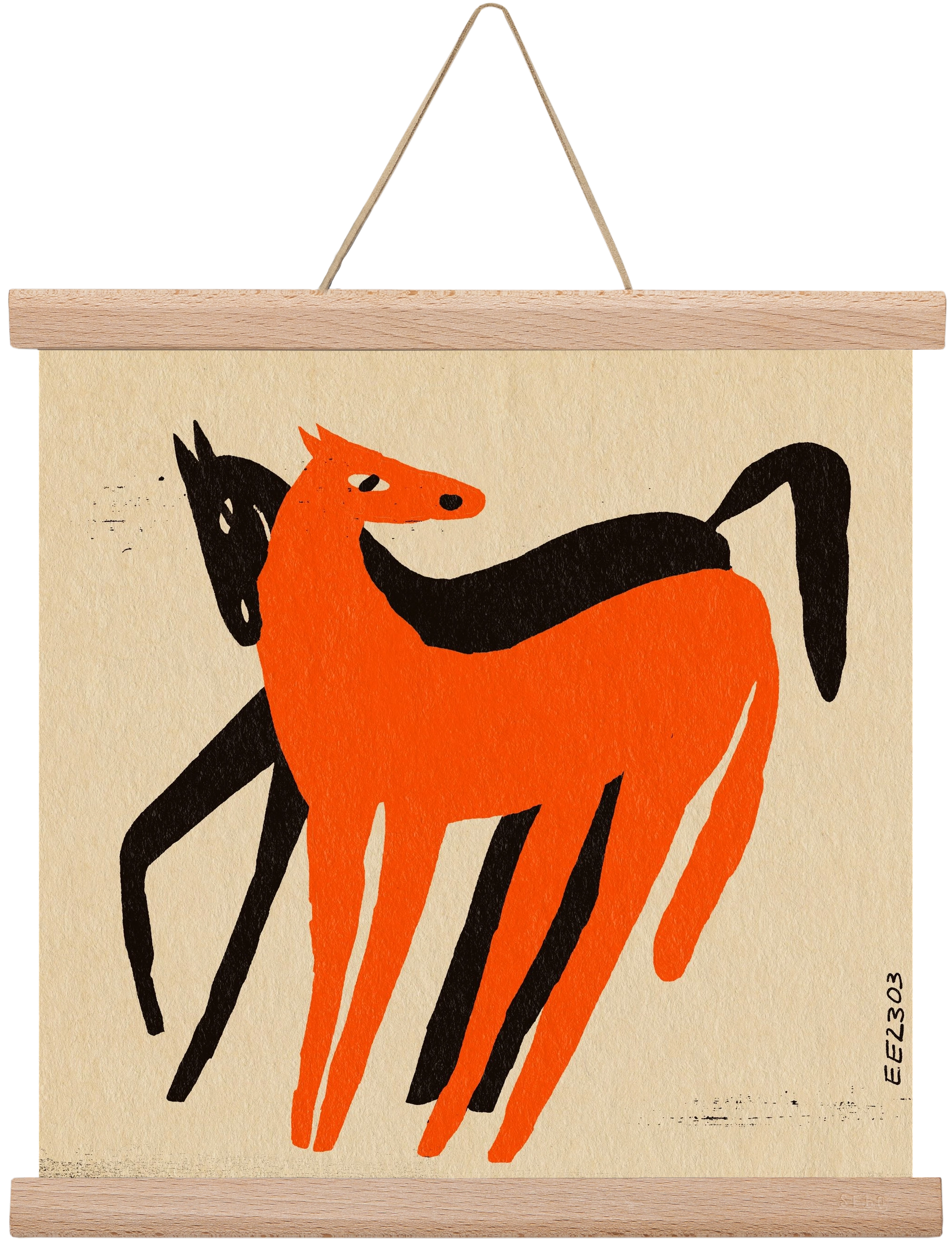 Orange and black horse , 30x30 cm (30x30 cm), Tölgy akasztó