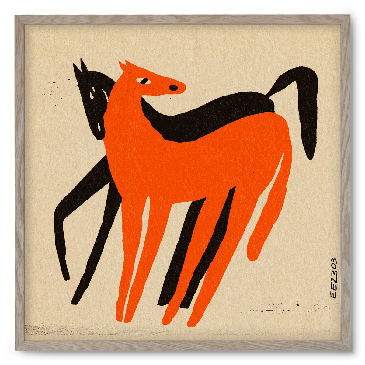 Orange and black horse , 50x50 cm (50x50 cm), Tölgy keret
