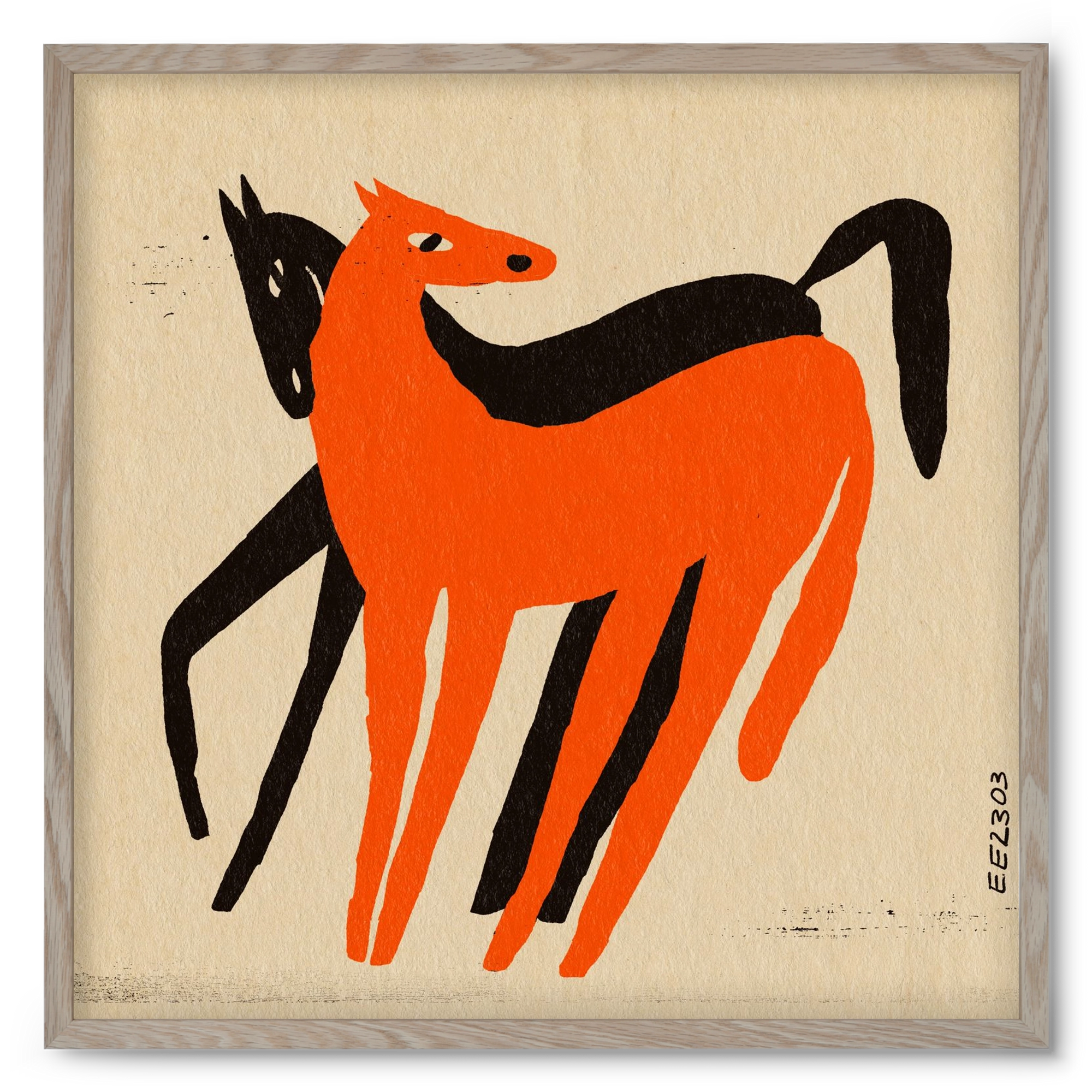 Orange and black horse , 50x50 cm (50x50 cm), Tölgy keret
