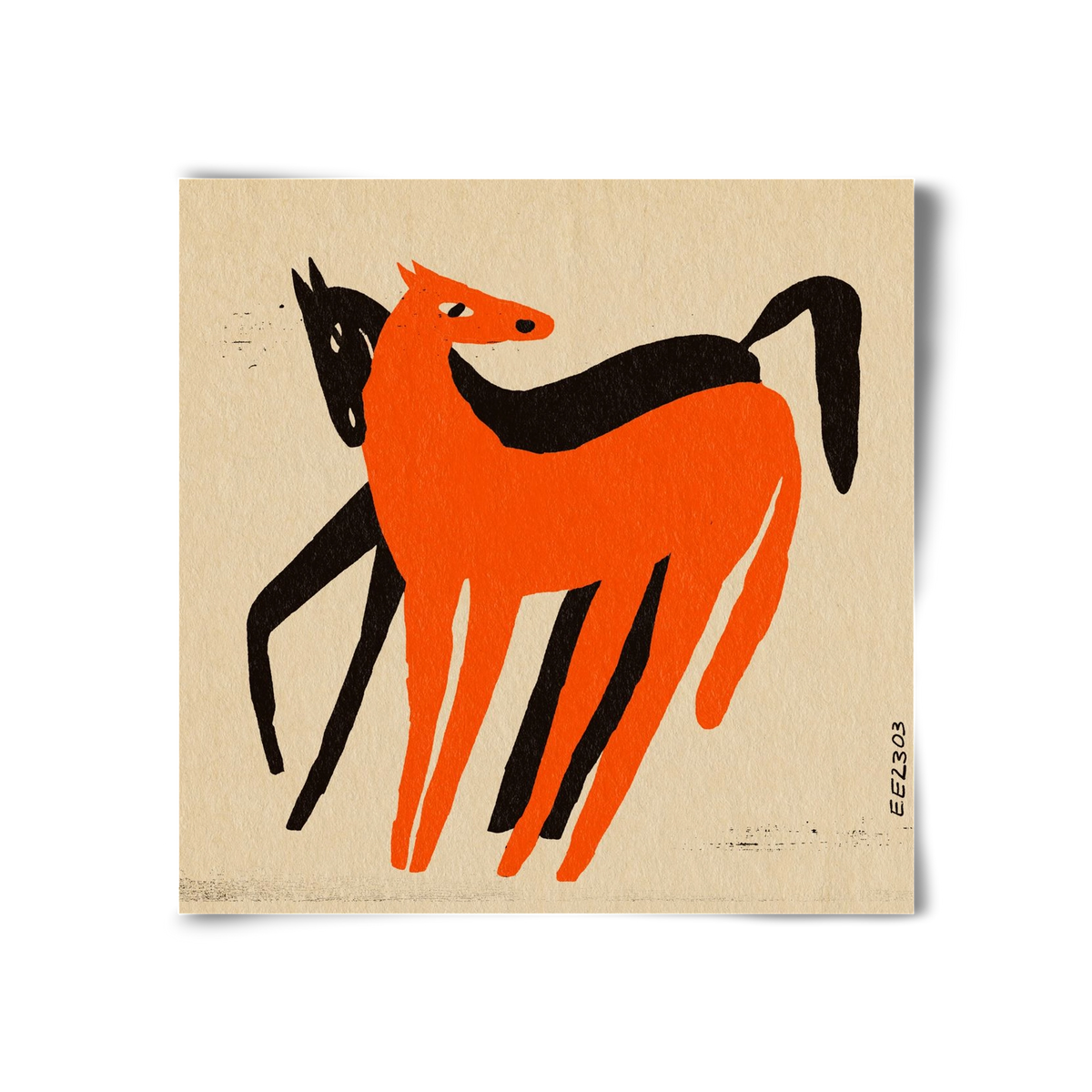 Orange and black horse , 30x30 cm, Keret nélkül