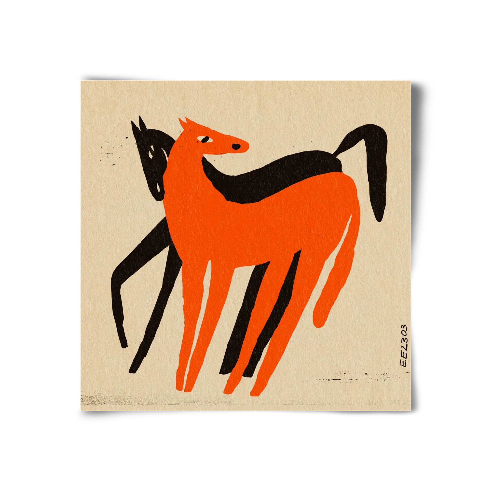 Orange and black horse , 30x30 cm, Keret nélkül