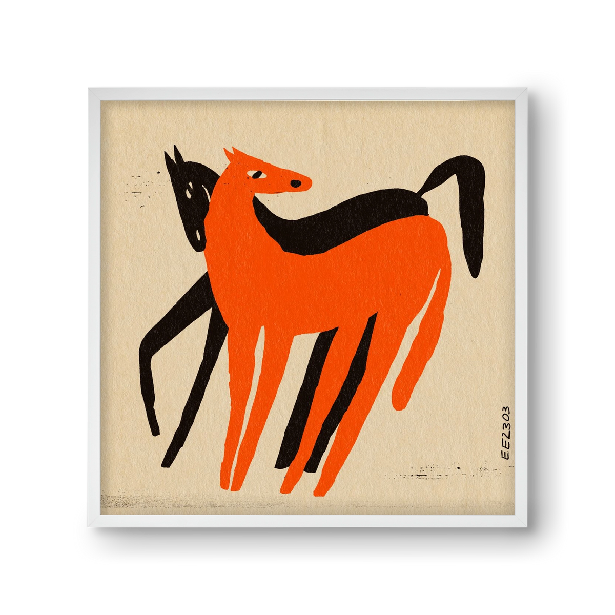 Orange and black horse , 30x30 cm (30x30 cm), Fehér keret