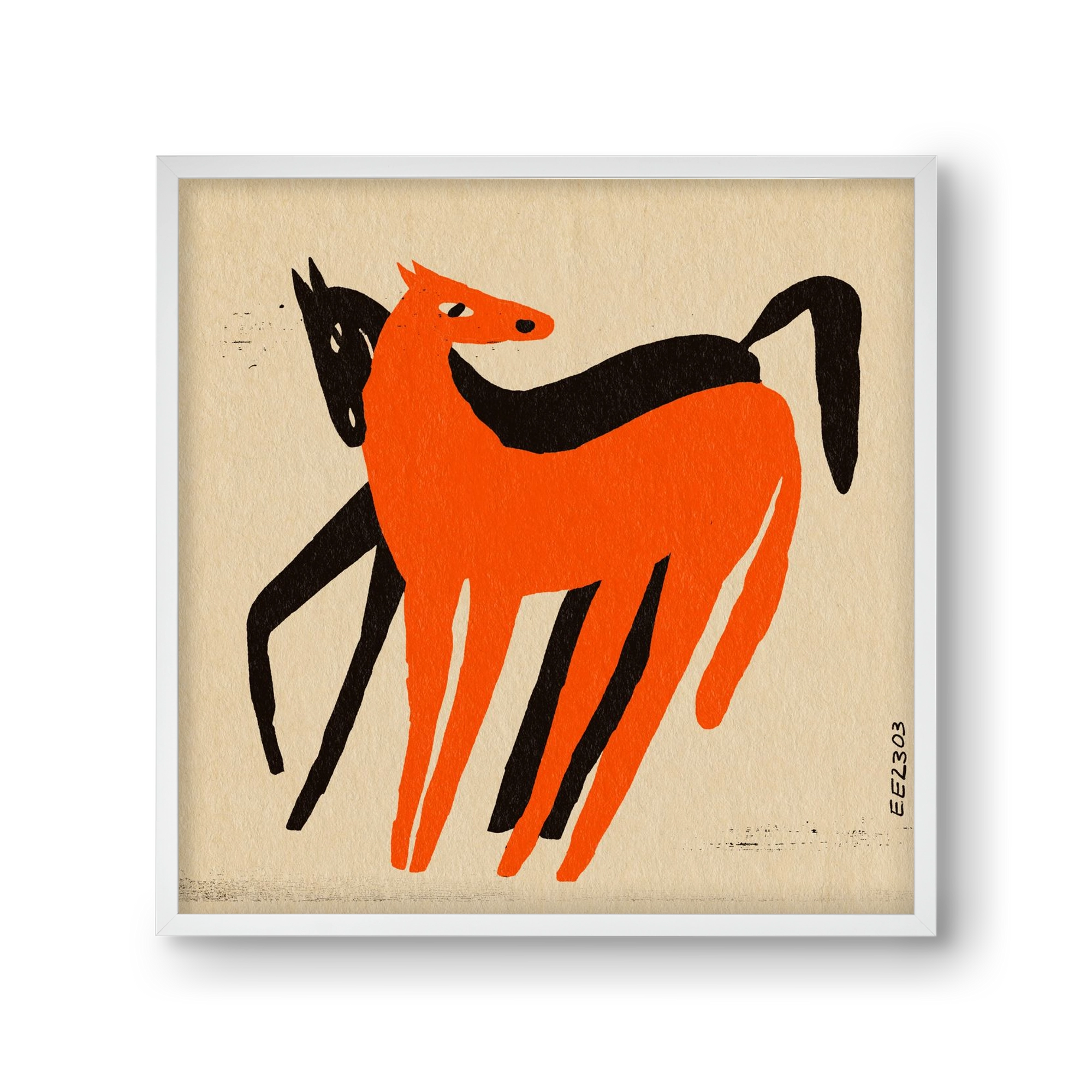 Orange and black horse , 30x30 cm (30x30 cm), Fehér keret