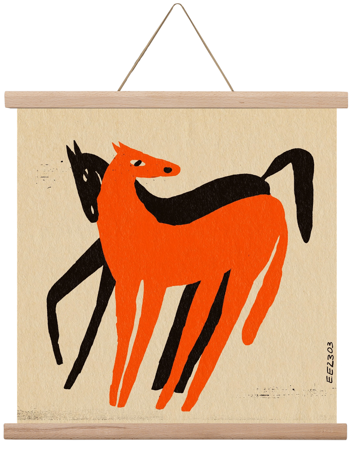 Orange and black horse , 40x40 cm (40x40 cm), Tölgy akasztó