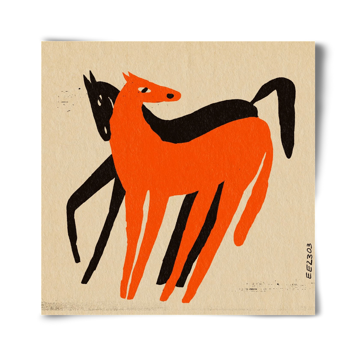 Orange and black horse , 40x40 cm, Keret nélkül