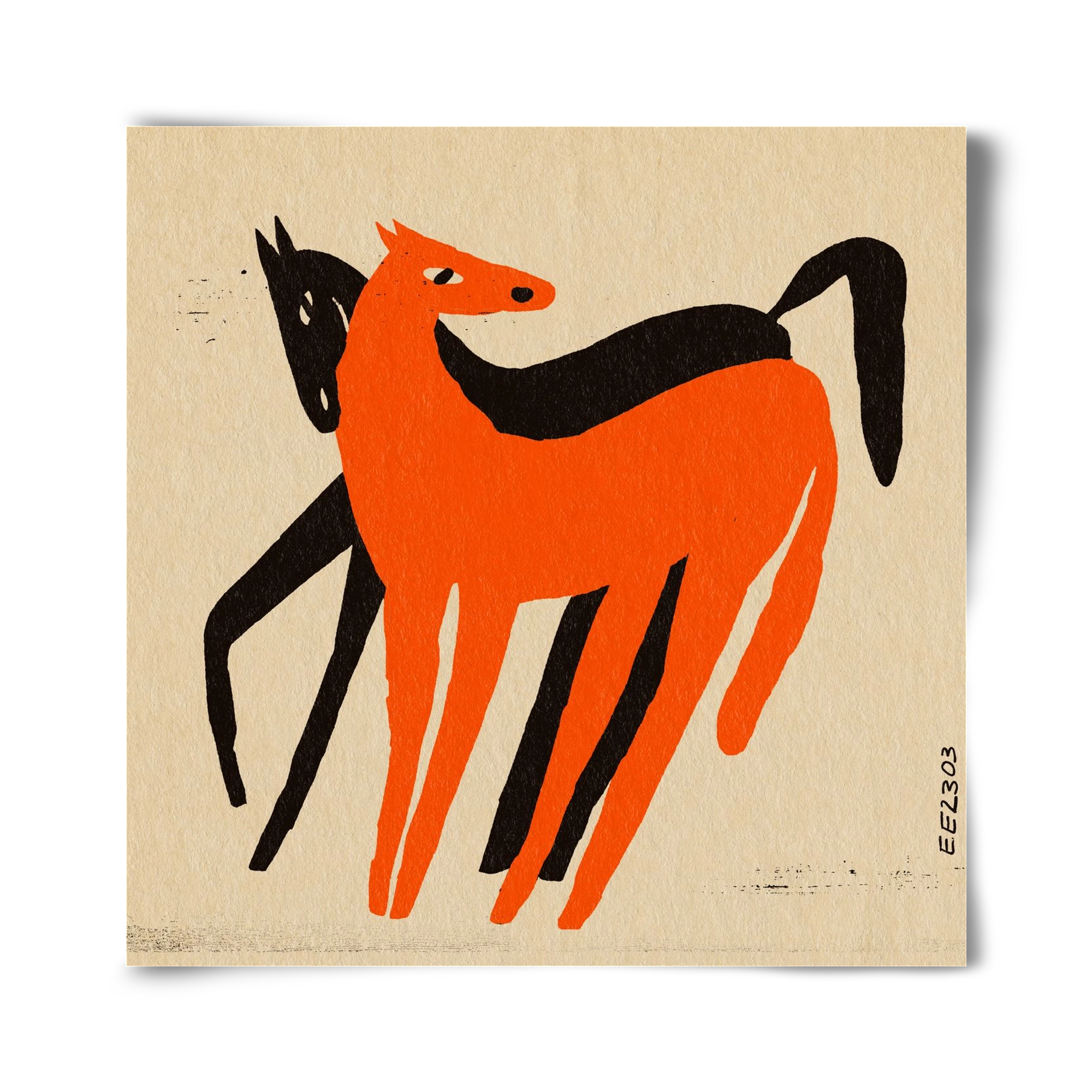 Orange and black horse , 40x40 cm, Keret nélkül